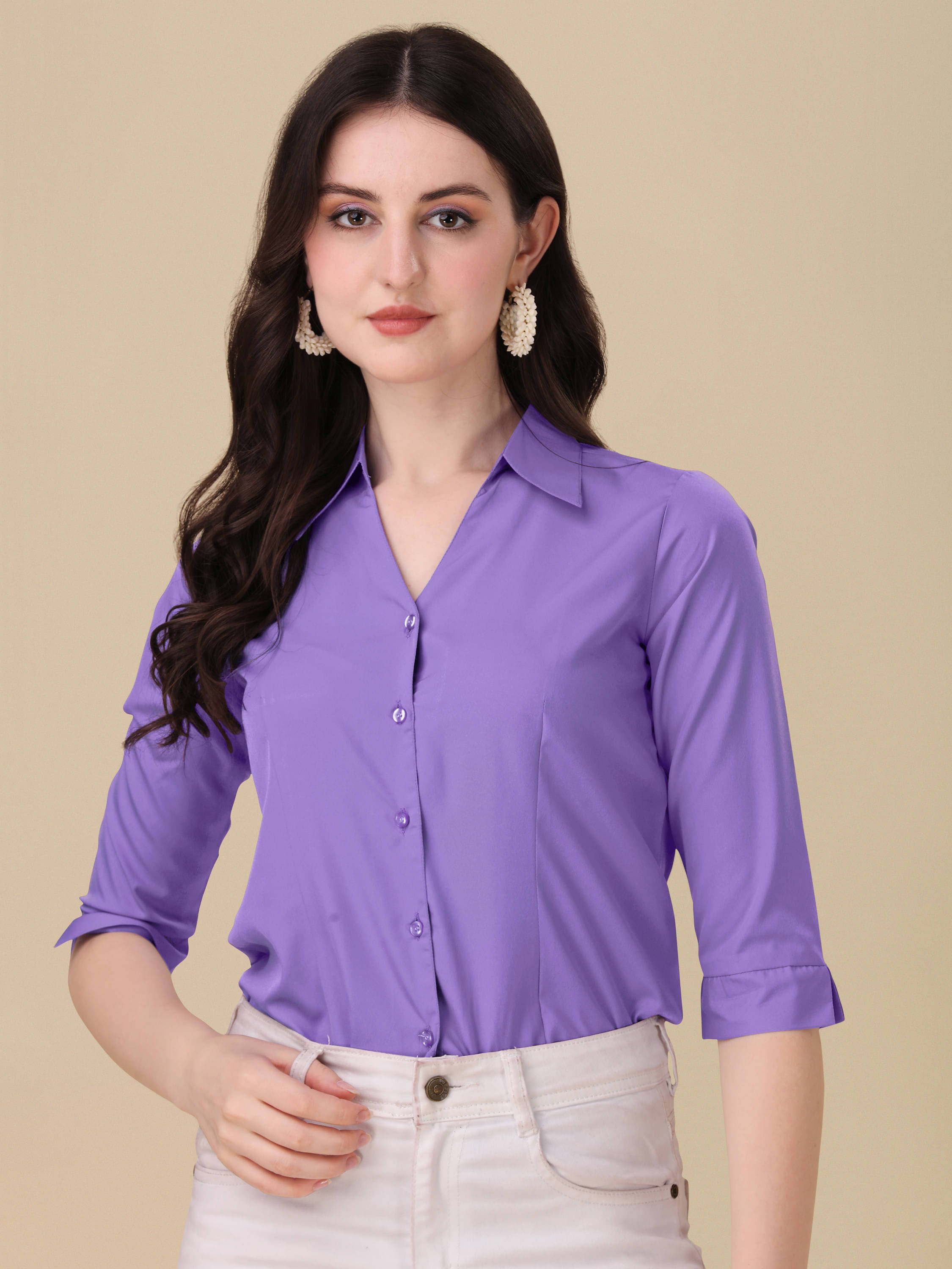 Honky Tonky Women Solid Crepe Shirt ( Purple ) Honky Tonky Women Solid Crepe Shirt ( Purple )