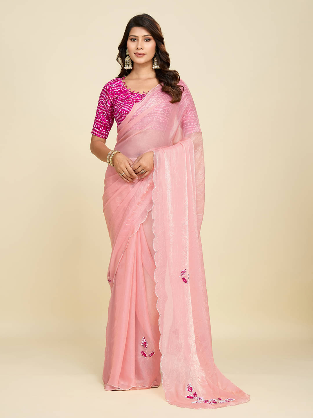 Kandora Jimmy Choo Embroidered Chanderi saree With Unstitched Blouse Piece ( Red ) Kandora Jimmy Choo Embroidered Chanderi saree With Unstitched Blouse Piece ( Red )