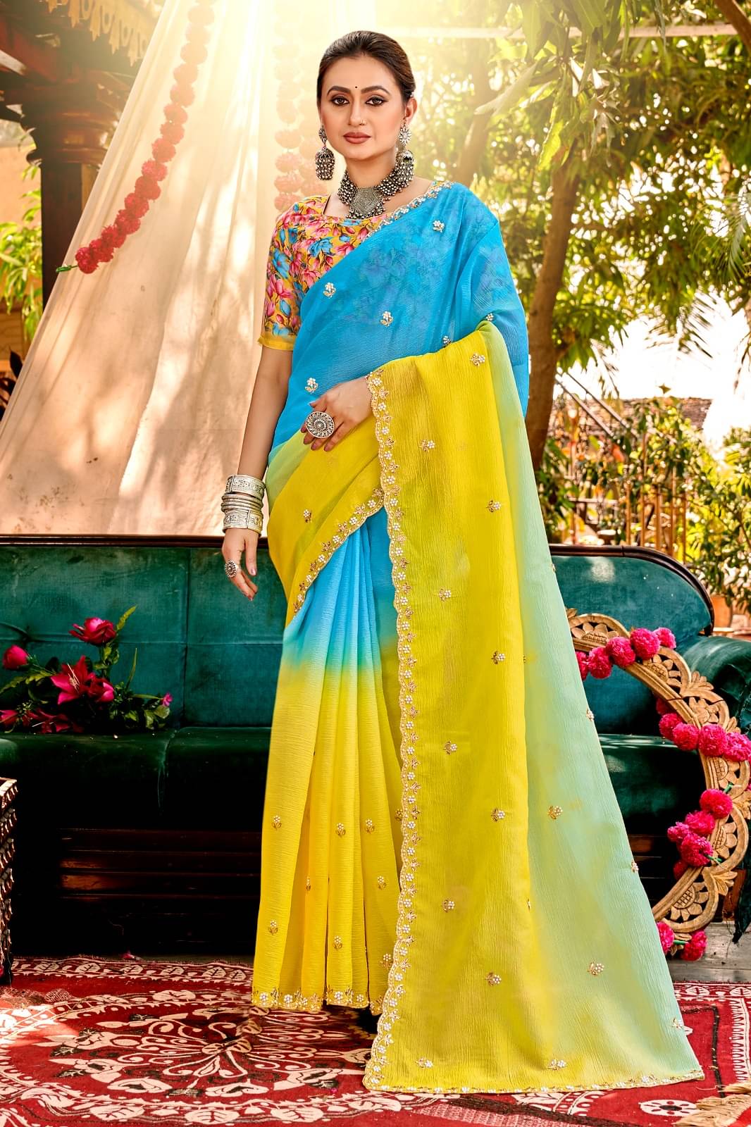 Kandora Jimmy Choo Embroidered Chanderi saree With Unstitched Blouse Piece ( Yellow )     			Kandora Jimmy Choo Embroidered Chanderi saree With Unstitched Blouse Piece ( Yellow )