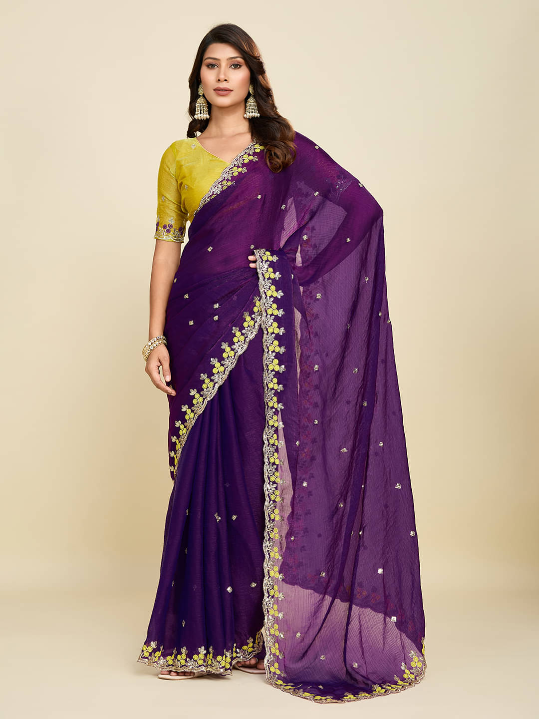 Kandora Jimmy Choo Embroidered Chanderi saree With Unstitched Blouse Piece ( Purple ) Kandora Jimmy Choo Embroidered Chanderi saree With Unstitched Blouse Piece ( Purple )