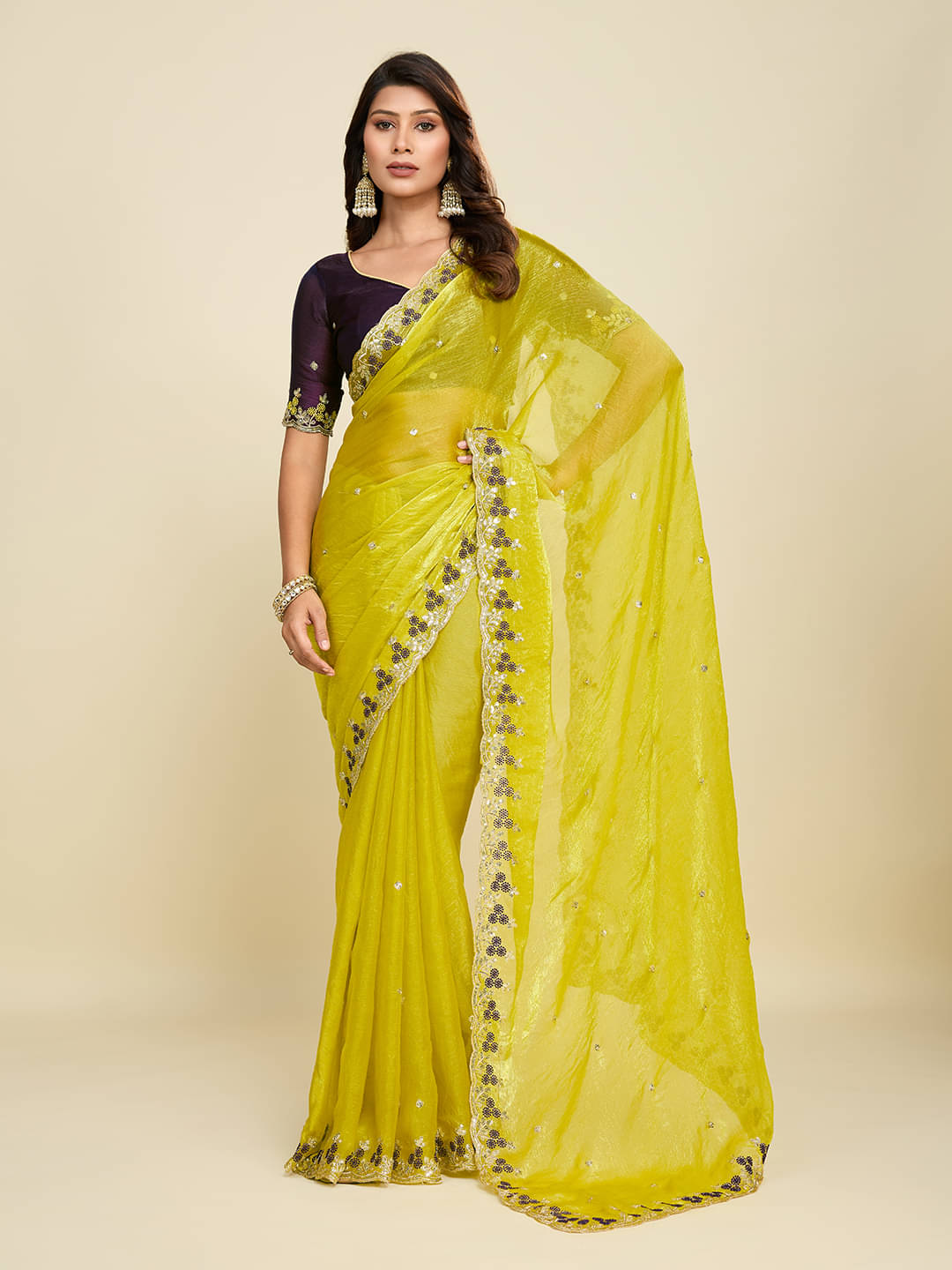 Kandora Jimmy Choo Embroidered Chanderi saree With Unstitched Blouse Piece ( Yellow ) Kandora Jimmy Choo Embroidered Chanderi saree With Unstitched Blouse Piece ( Yellow )
