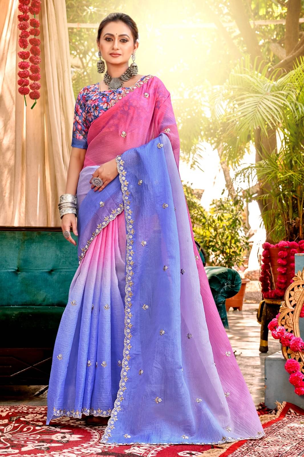 Kandora Jimmy Choo Embroidered Chanderi saree With Unstitched Blouse Piece ( Purple ) Kandora Jimmy Choo Embroidered Chanderi saree With Unstitched Blouse Piece ( Purple )