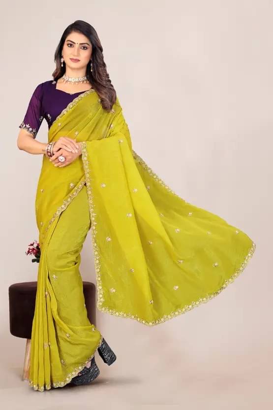 Kandora Jimmy Choo Embroidered Chanderi saree With Unstitched Blouse Piece ( Yellow ) Kandora Jimmy Choo Embroidered Chanderi saree With Unstitched Blouse Piece ( Yellow )