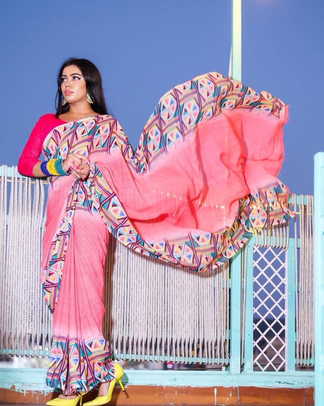     			Kashvi Sarees Georgette Printed Ilkal Saree With Unstitched Blouse Piece ( Pink )