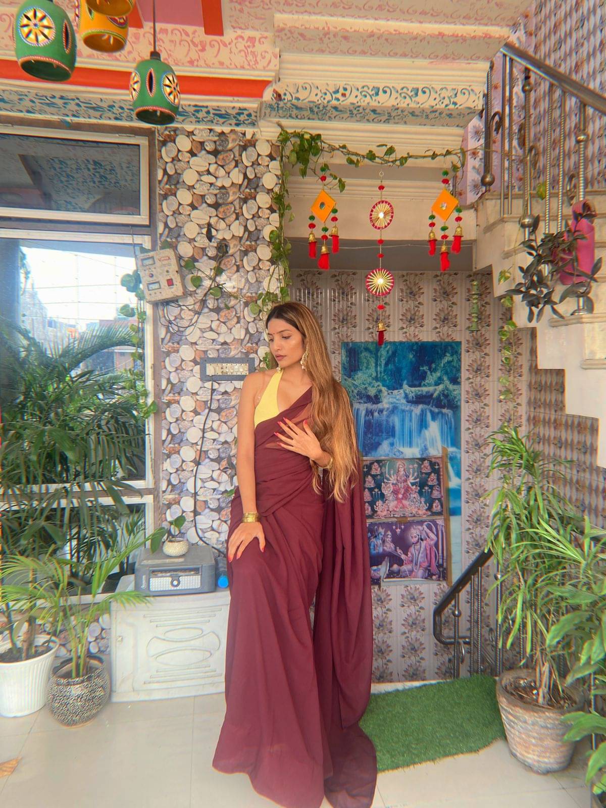Kashvi Sarees Georgette Solid Ilkal Saree With Unstitched Blouse Piece ( BROWN ) Kashvi Sarees Georgette Solid Ilkal Saree With Unstitched Blouse Piece ( BROWN )