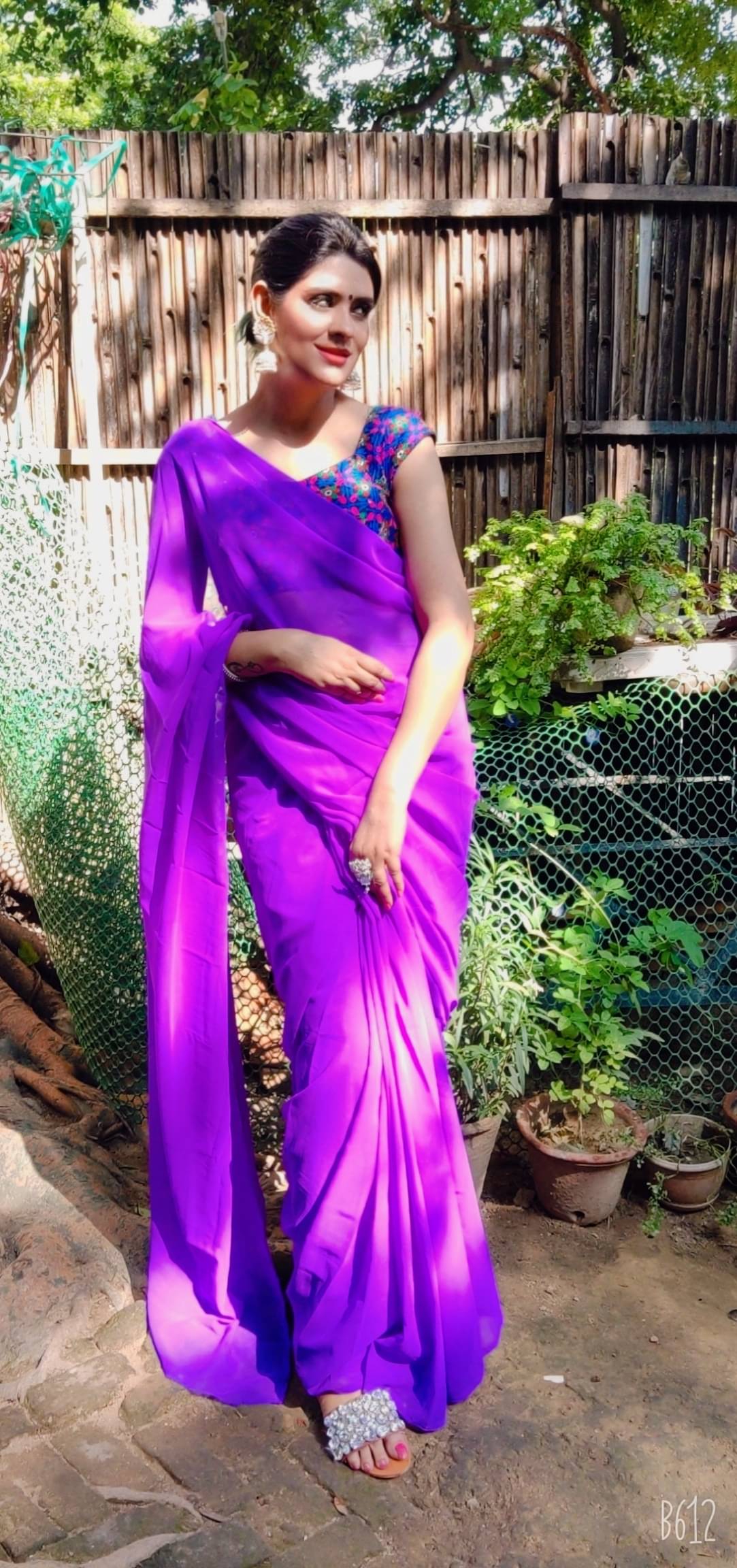     			Kashvi Sarees Georgette Solid Ilkal Saree With Unstitched Blouse Piece ( PURPLE )