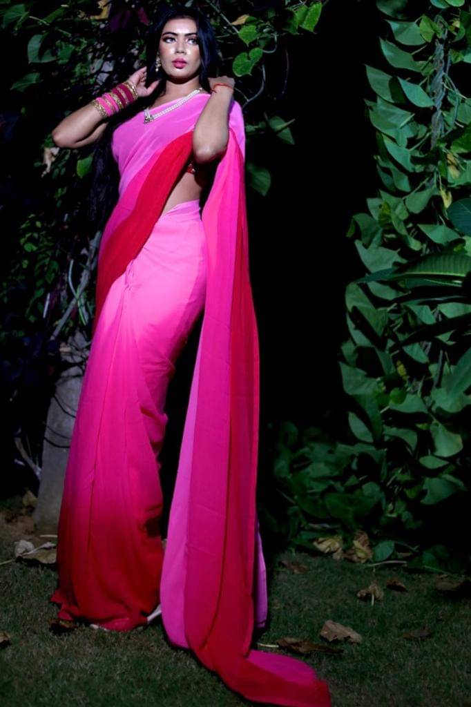     			Kashvi Sarees Georgette Solid Ilkal Saree With Unstitched Blouse Piece ( PINK )