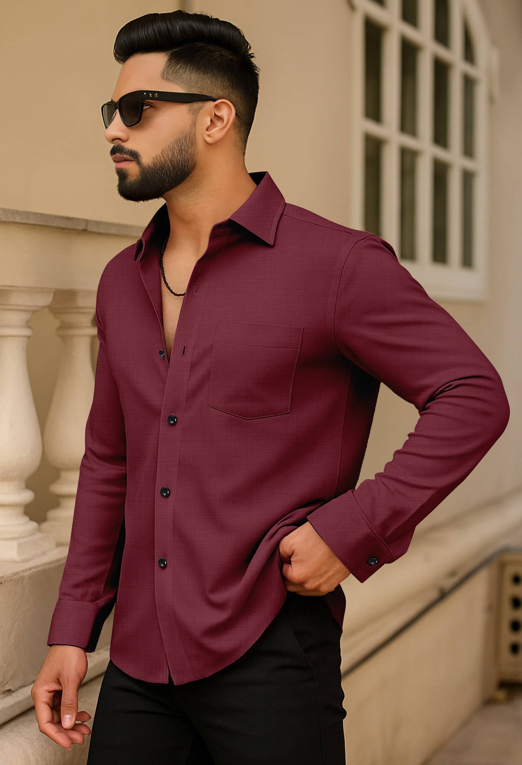     			LAXBON 100% Cotton Regular Fit Solids Full Sleeves Men's Casual Shirt - Maroon ( Pack of 1 )