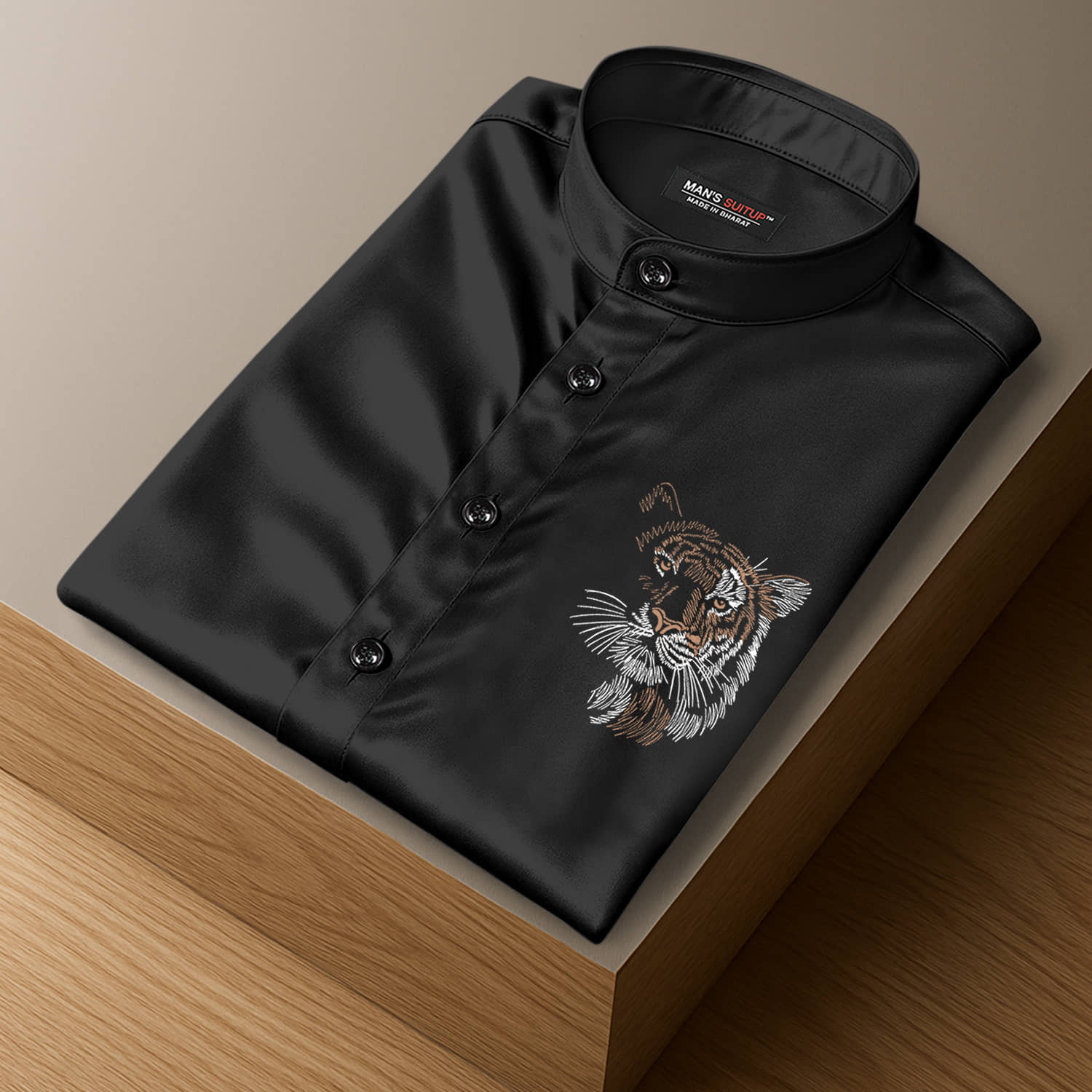 MAN'S SUITUP Satin Regular Fit Printed Full Sleeves Men's Casual Shirt - Black ( Pack of 1 )
