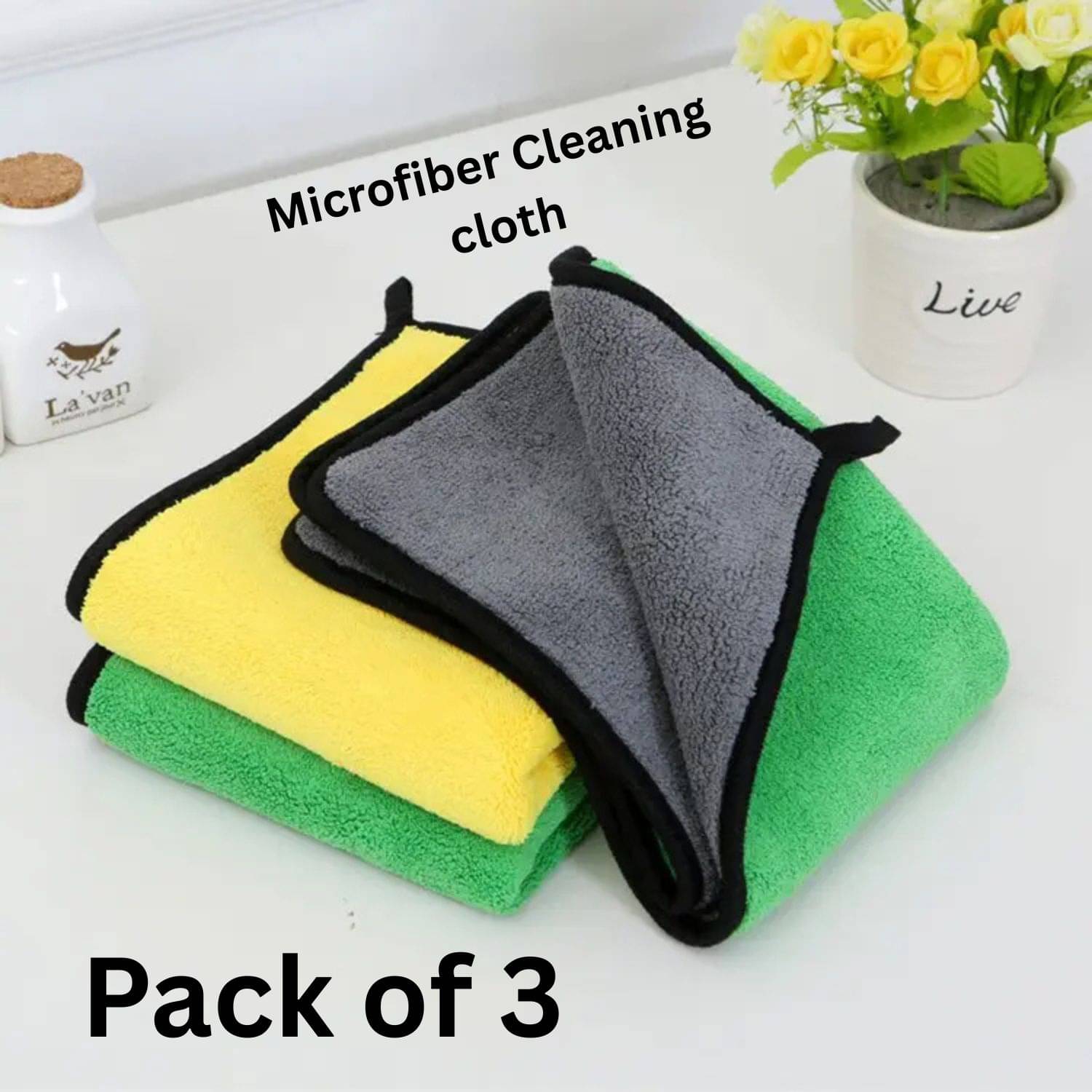    			Microfiber Cloth 800 Gsm - Pack of 3(30X40 cm)-Comes in Random Colours, Multi-Purpose cleaning cloth/Towel, microfiber towels for cars, car cleaning cloth, car washing cloth, drying towel, car towel, car cleaning cloth, glass cleaning cloth