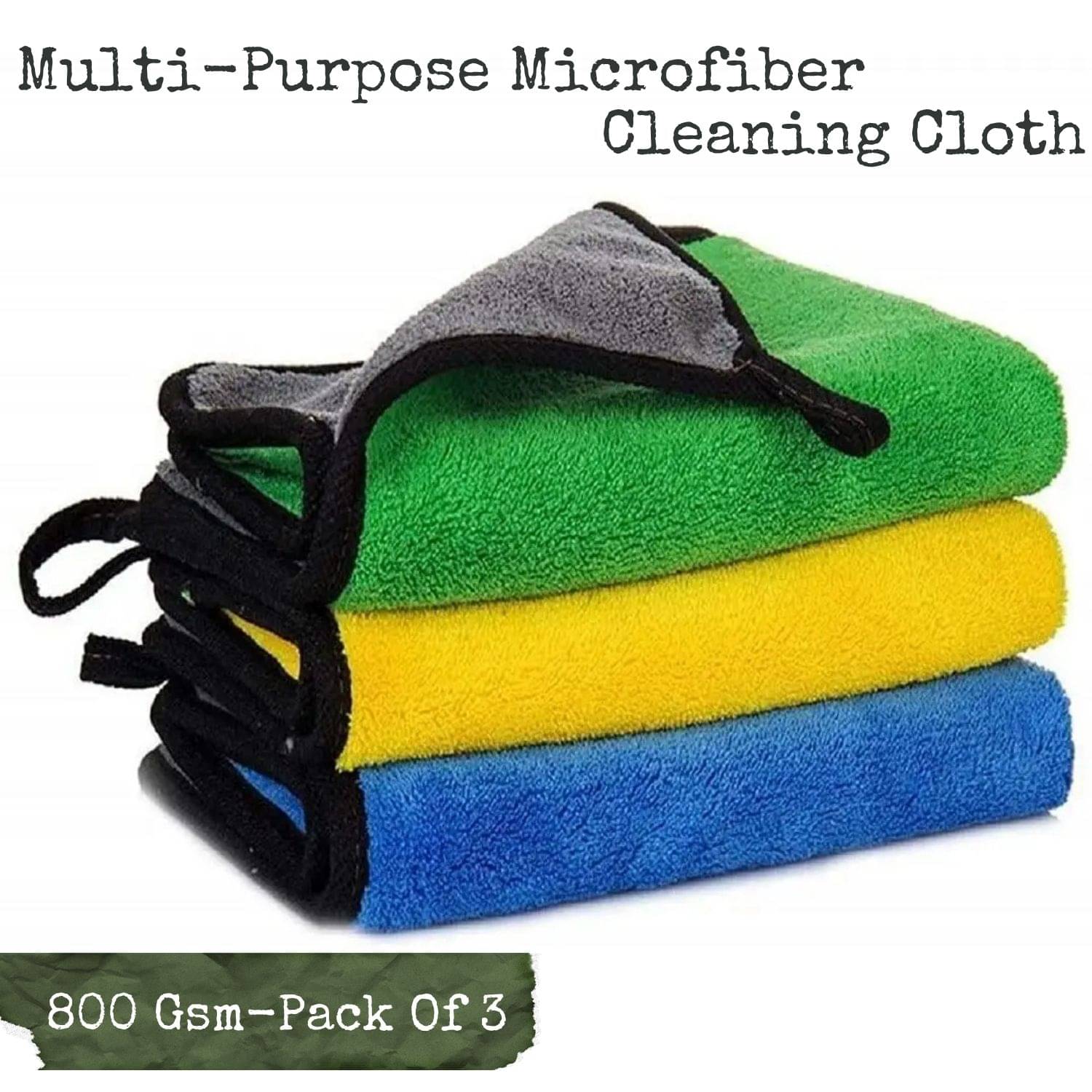     			Microfiber Cloth 800 Gsm - Pack of 3(30X40 cm)-Comes in Random Colours, Multi-Purpose cleaning cloth/Towel, microfiber towels for cars, car cleaning cloth, car washing cloth, drying towel, car towel, car cleaning cloth, glass cleaning cloth