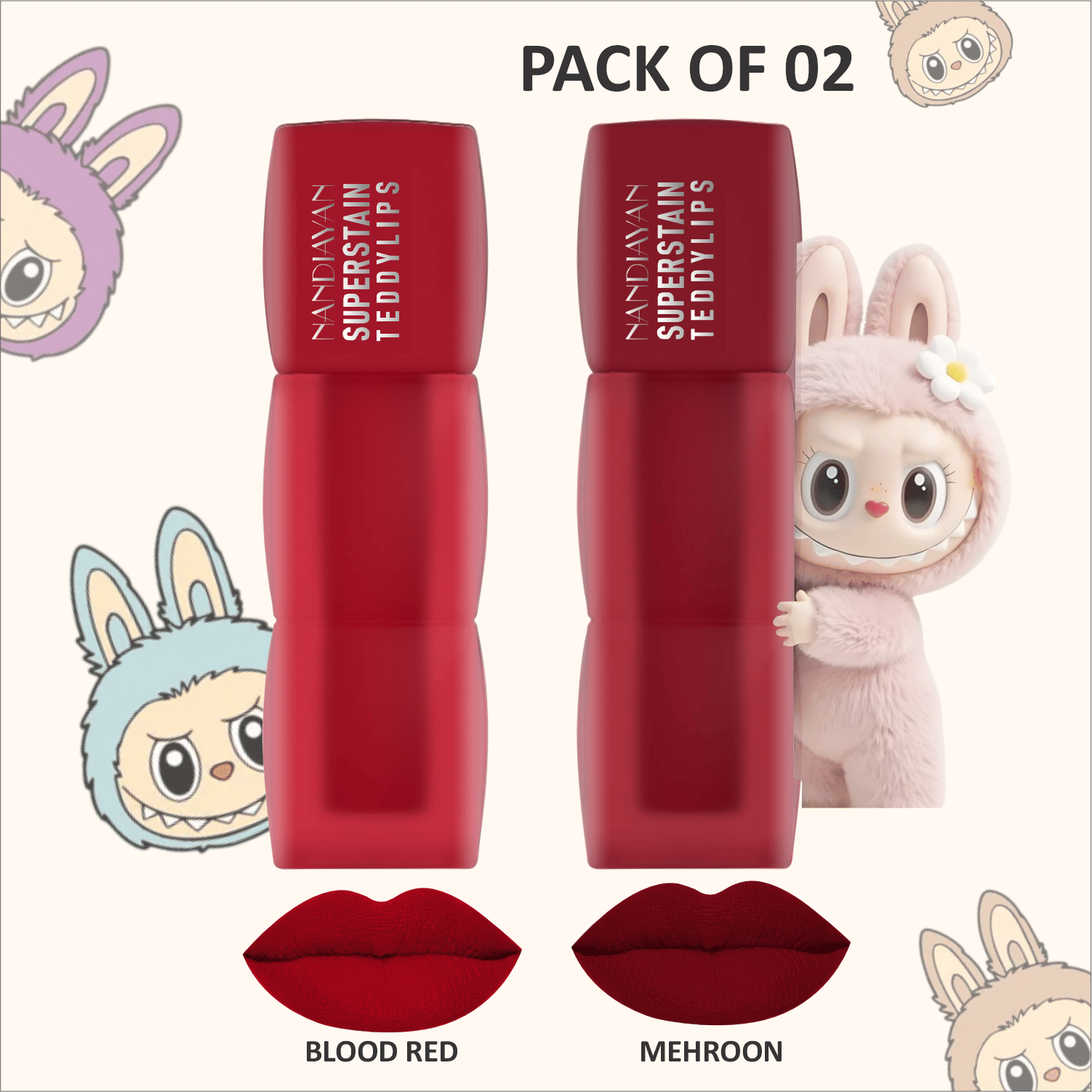     			NANDIAYAN Red,Maroon Matte Long Lasting Liquid Lipstick ( Pack of 2 )