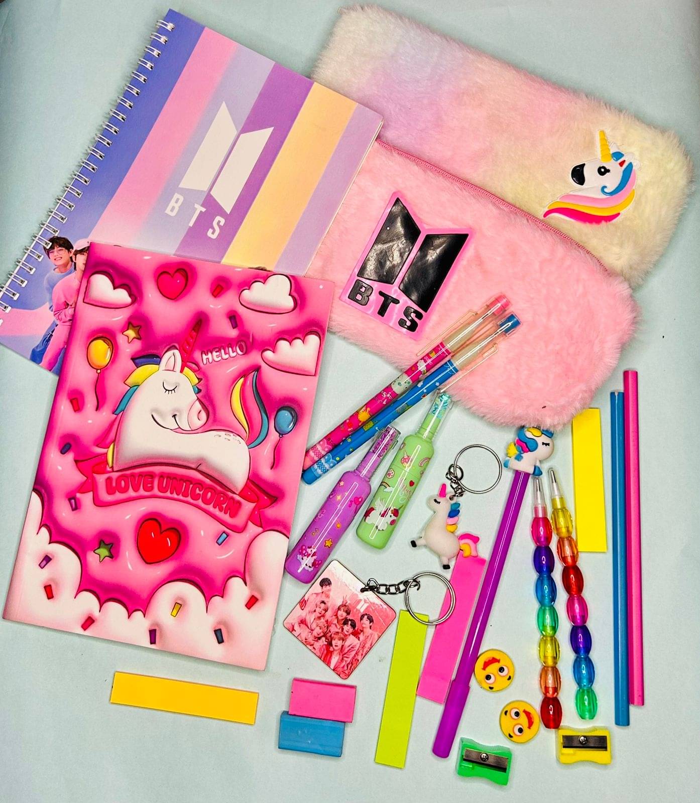     			Polyester BTS , UNICORN Stationery Gift Set For Kids Girls and Boys, BTS AND UNICORN Themed School Stationery Pouch Pencil Case For Girls BTS UNICORN Diary Pencil Pen Eraser Party Favor Birthday Gift For Kids (Pack of 25)