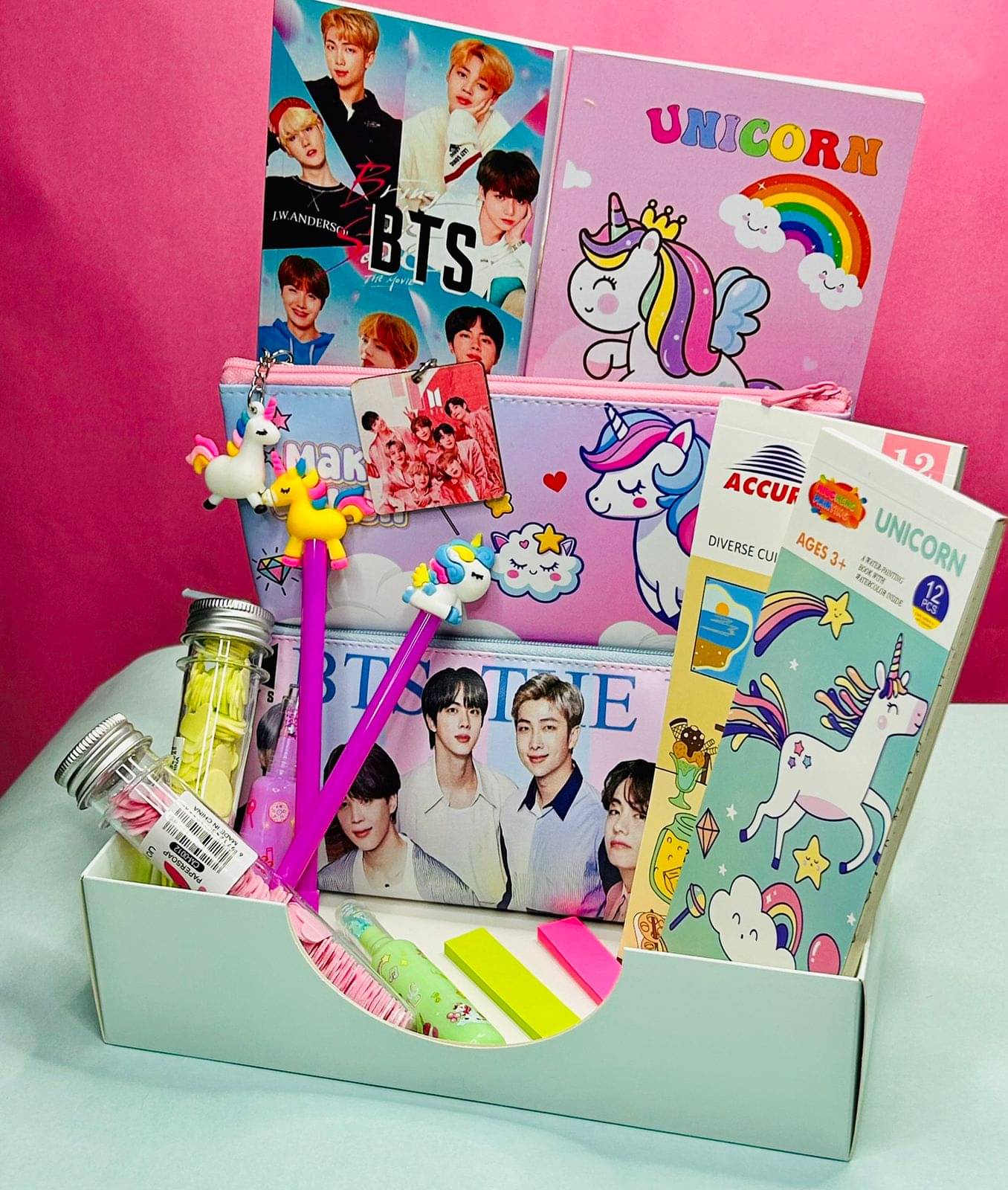     			Polyester BTS , UNICORN Stationery Gift Set For Kids Girls and Boys, BTS AND UNICORN Themed School Stationery Pouch Pencil Case For Girls BTS UNICORN Diary Pencil Pen Eraser Party Favor Birthday Gift For Kids (Pack of 16)