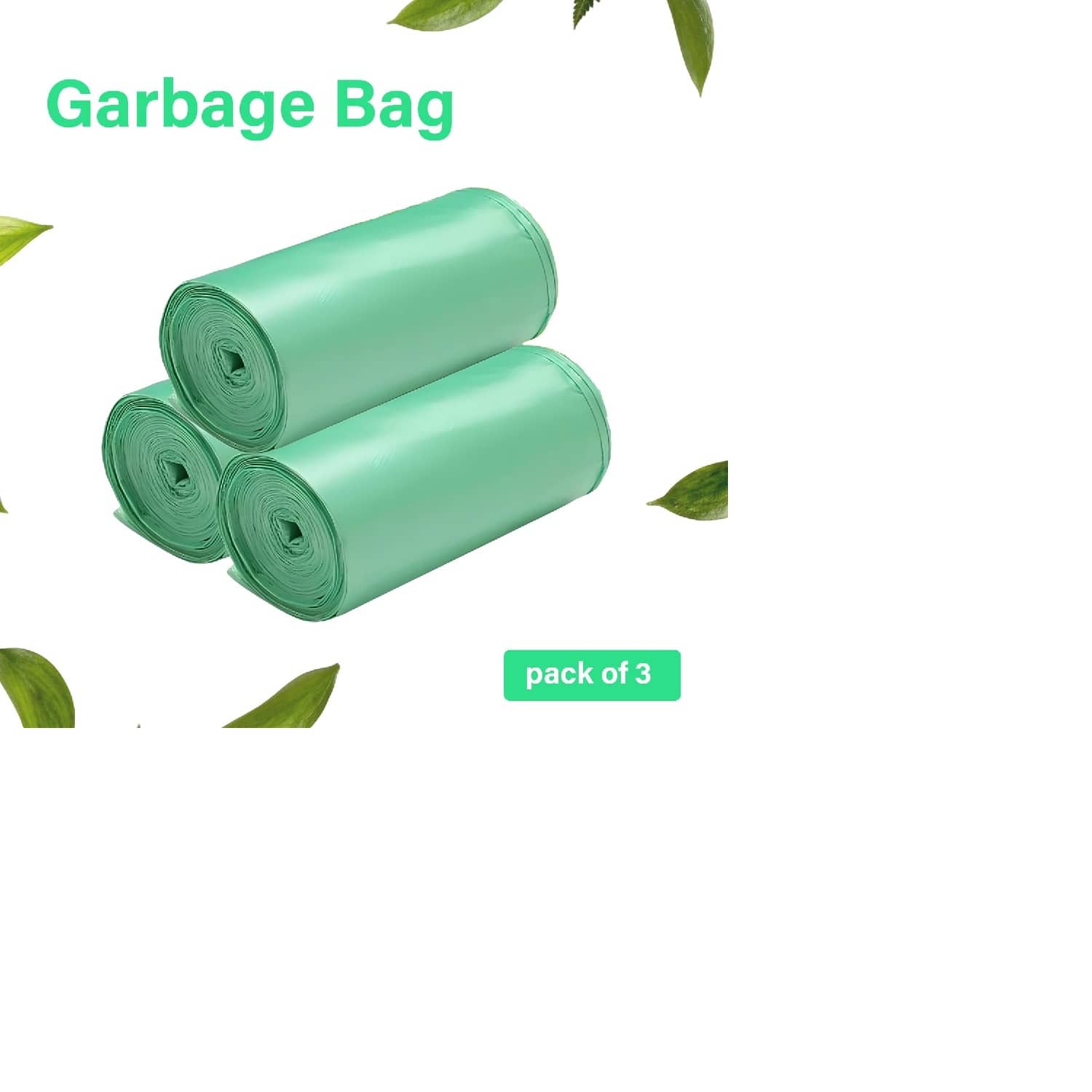 Premium Garbage Bags Medium Size | 19x21 Inches (48cm x 53cm) Bin Bag | Pack Of 3 Rolls | Dustbin Bag/Trash Bags for Home, Kitchen & Office | Pouch Packing | Green Color, 90 Bags