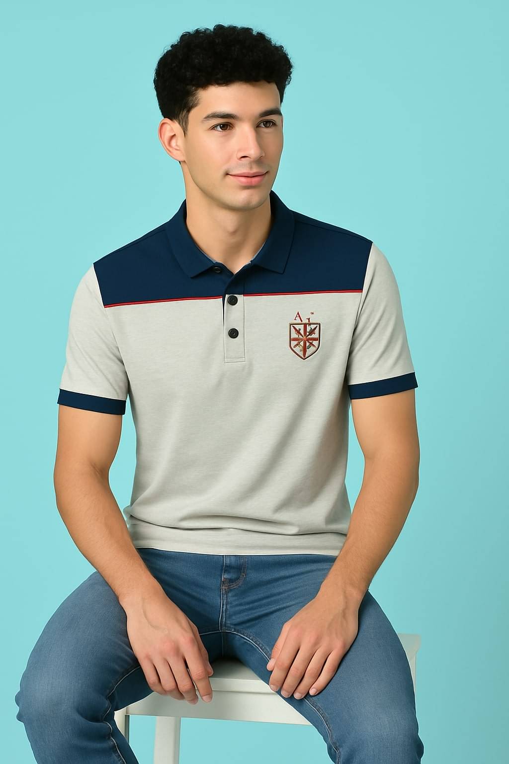     			STARFOX Men Cotton Regular Fit Colorblock Polo T Shirt ( Light Grey )