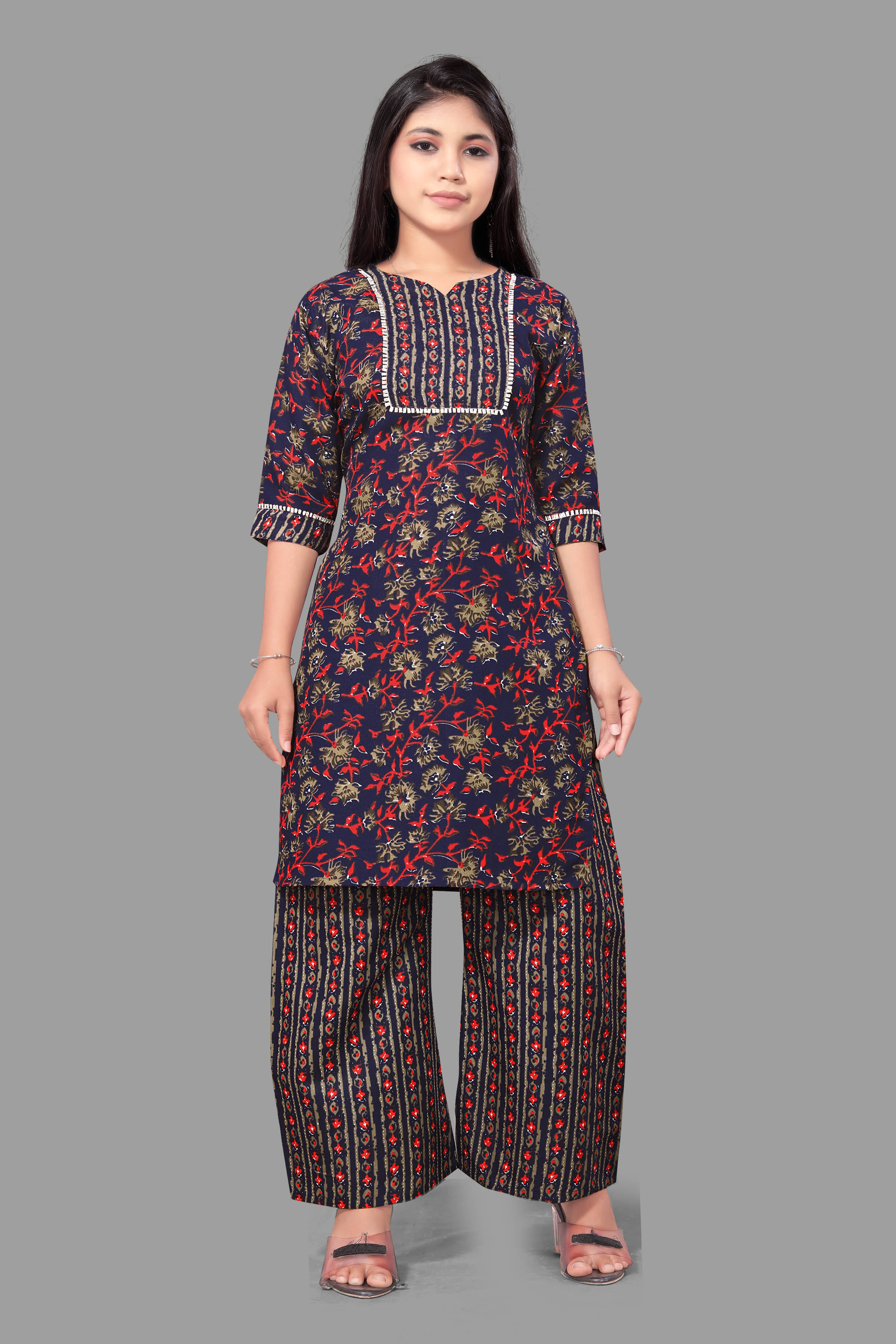     			Sabana FASHION Girls Cotton Blend Kurti with Pants ( Pack of 1 , Blue )
