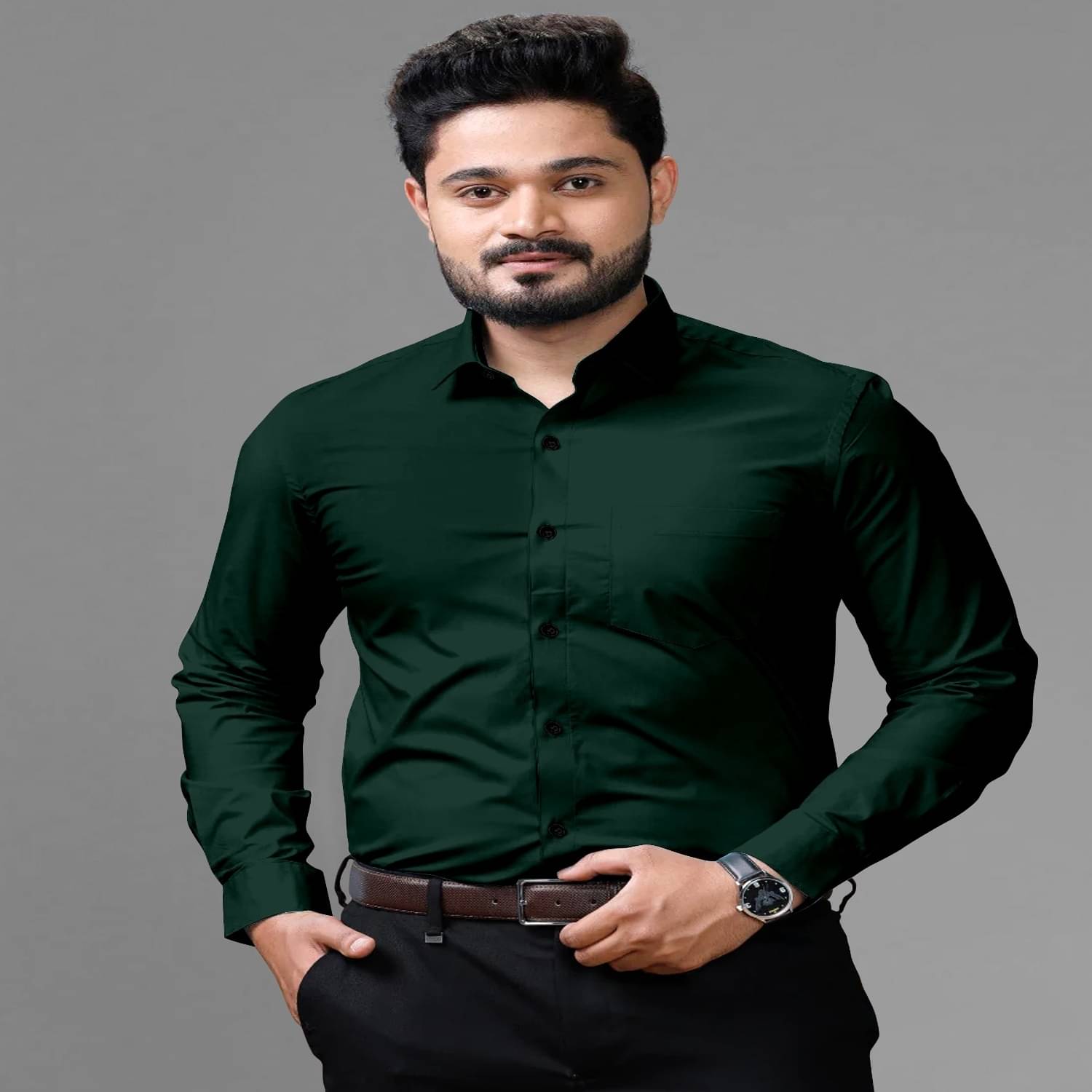 Shiv Sales Cotton Blend Regular Fit Solids Full Sleeves Men's Casual Shirt - Dark Green ( Pack of 1 ) Shiv Sales Cotton Blend Regular Fit Solids Full Sleeves Men's Casual Shirt - Dark Green ( Pack of 1 )