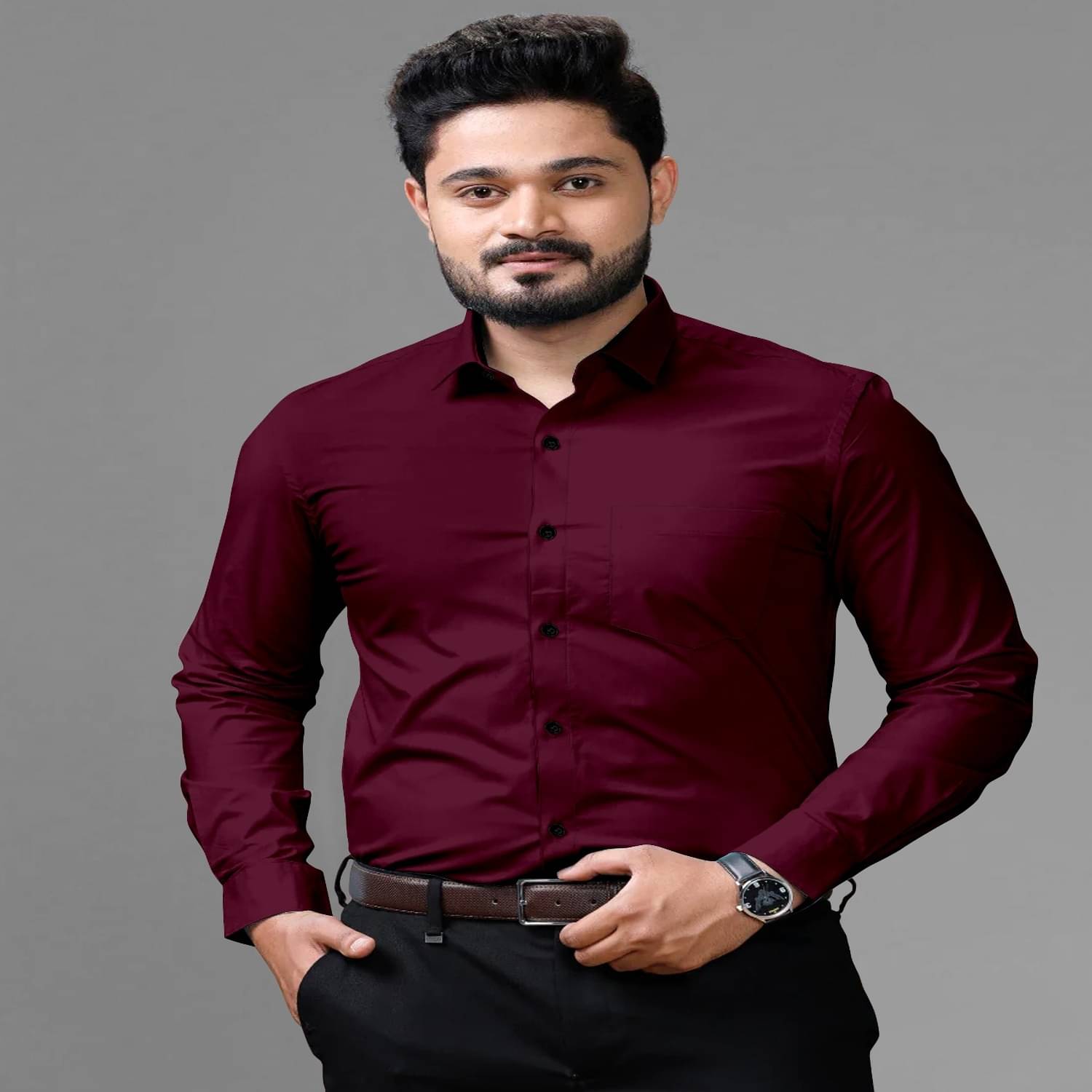     			Shiv Sales Cotton Blend Regular Fit Solids Full Sleeves Men's Casual Shirt - Maroon ( Pack of 1 )
