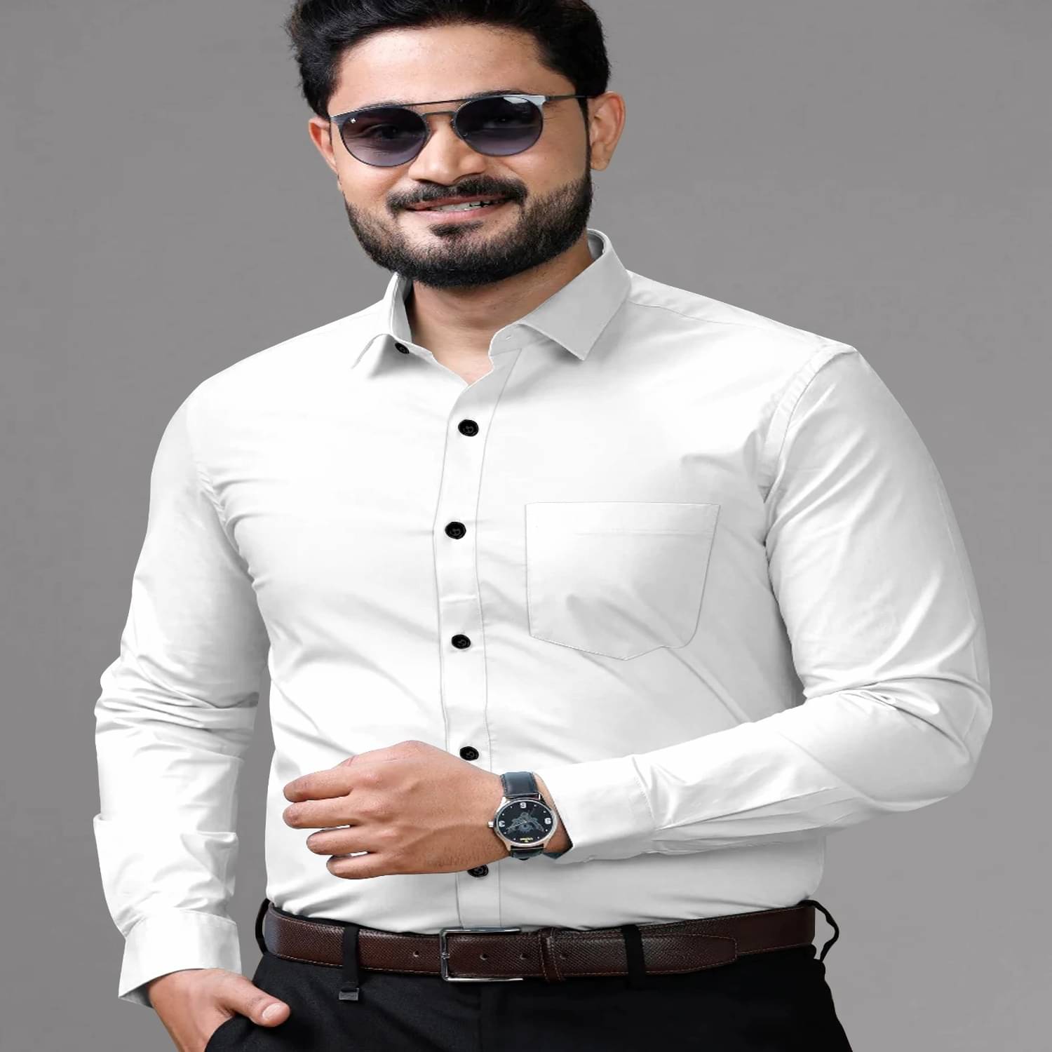 Shiv Sales Cotton Blend Regular Fit Solids Full Sleeves Men's Casual Shirt - White ( Pack of 1 )     			Shiv Sales Cotton Blend Regular Fit Solids Full Sleeves Men's Casual Shirt - White ( Pack of 1 )