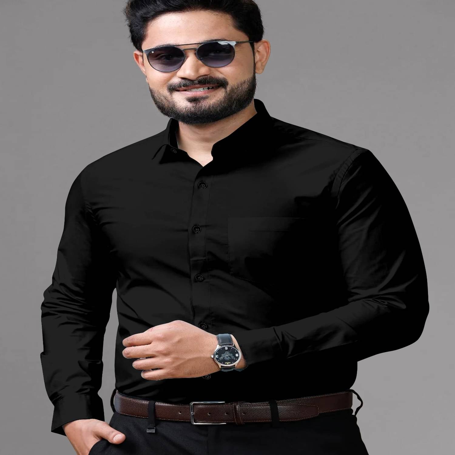     			Shiv Sales Cotton Blend Regular Fit Solids Full Sleeves Men's Casual Shirt - Black ( Pack of 1 )