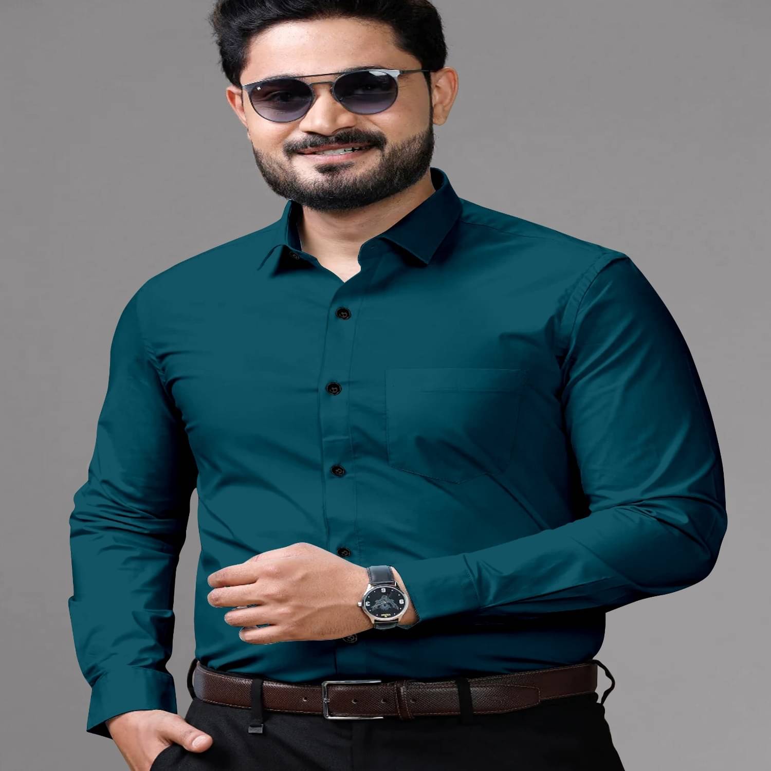Shiv Sales Cotton Blend Regular Fit Solids Full Sleeves Men's Casual Shirt - Teal ( Pack of 1 )     			Shiv Sales Cotton Blend Regular Fit Solids Full Sleeves Men's Casual Shirt - Teal ( Pack of 1 )
