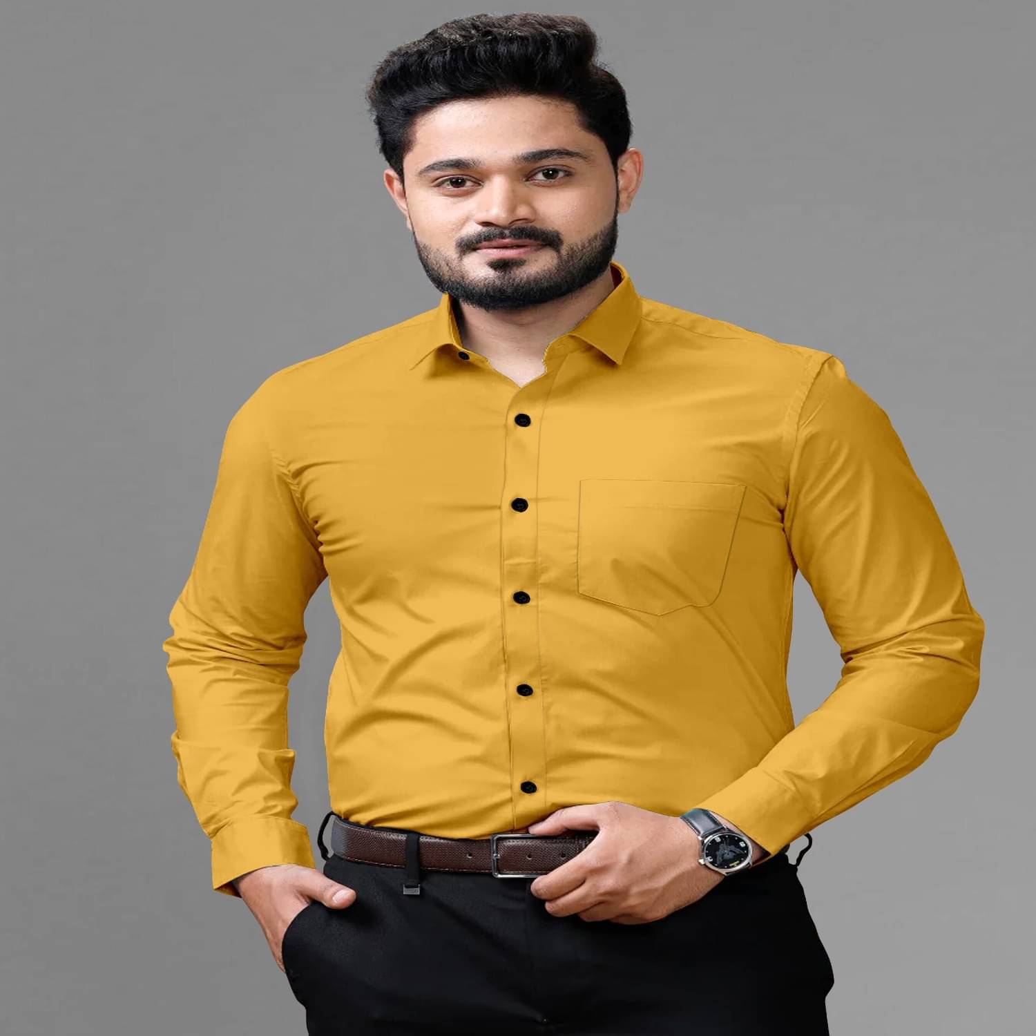 Shiv Sales Cotton Blend Regular Fit Solids Full Sleeves Men's Casual Shirt - Yellow ( Pack of 1 ) Shiv Sales Cotton Blend Regular Fit Solids Full Sleeves Men's Casual Shirt - Yellow ( Pack of 1 )
