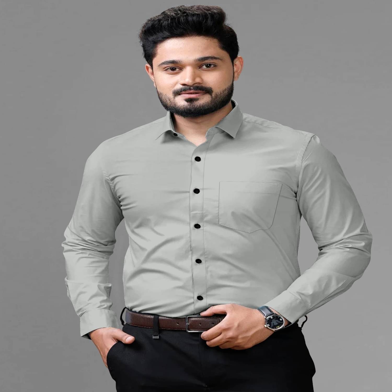     			Shiv Sales Cotton Blend Regular Fit Solids Full Sleeves Men's Casual Shirt - Grey ( Pack of 1 )