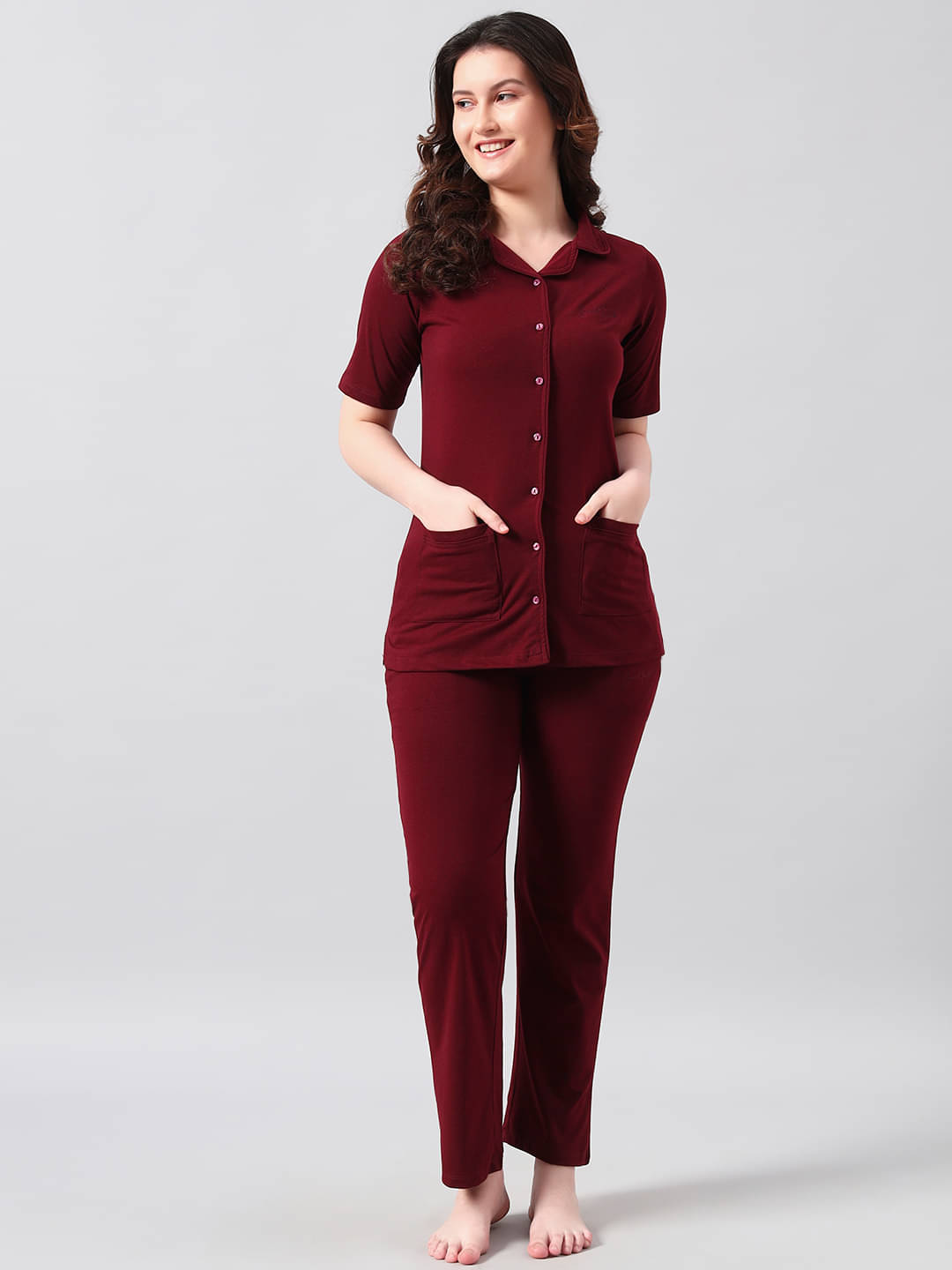     			Sweet Touch Women Solid Top With Trousers Co-Ord Set ( Wine )