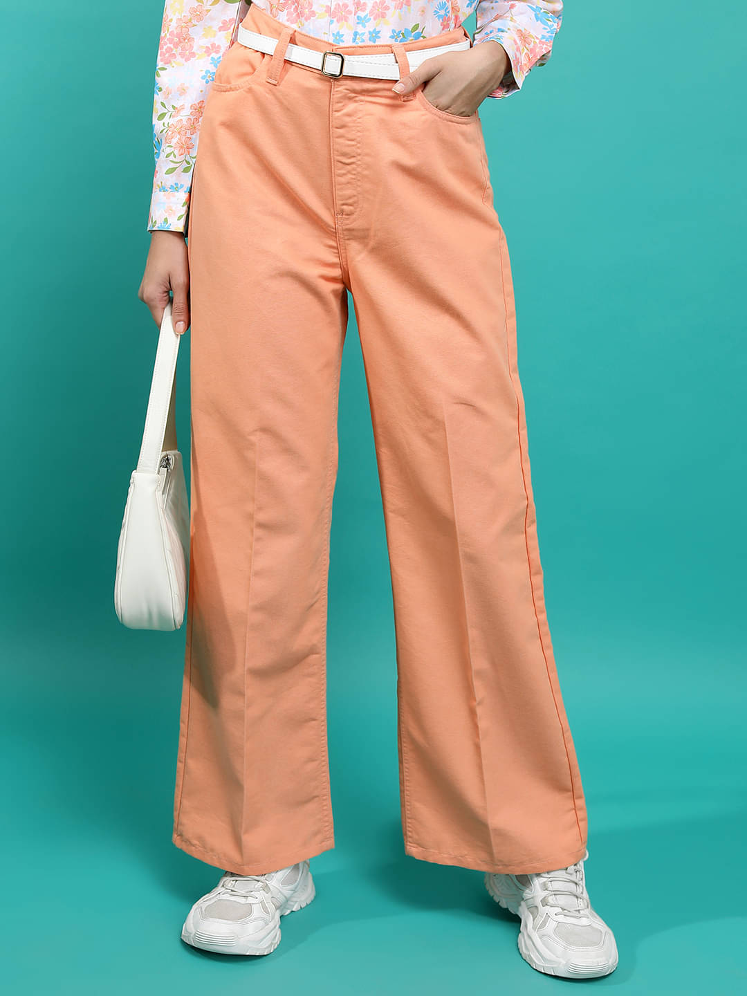     			Tokyo Talkies Women Cotton Blend Casual Trousers ( Orange )