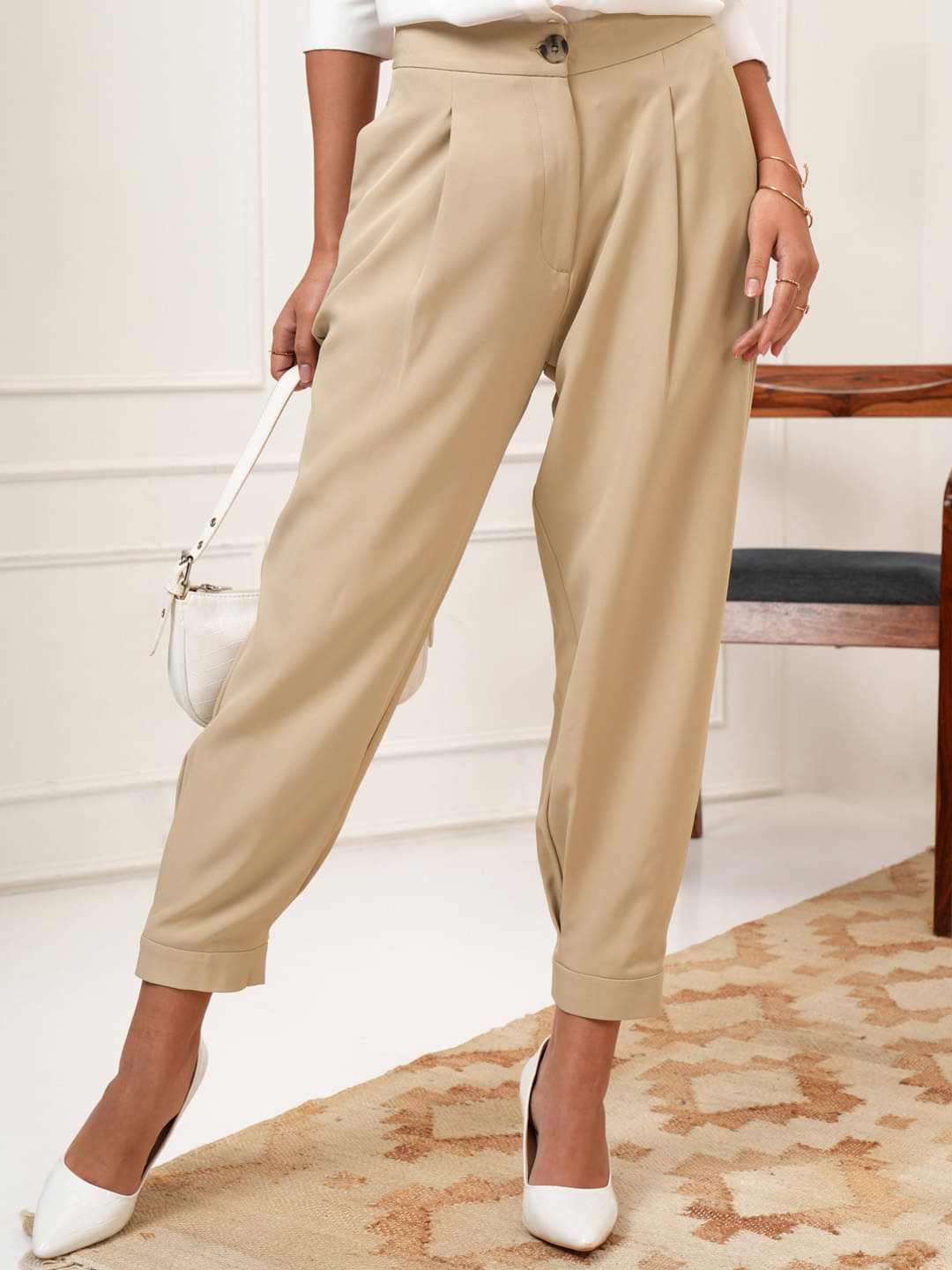     			Tokyo Talkies Women Polyester Wide Leg Trousers ( Beige )