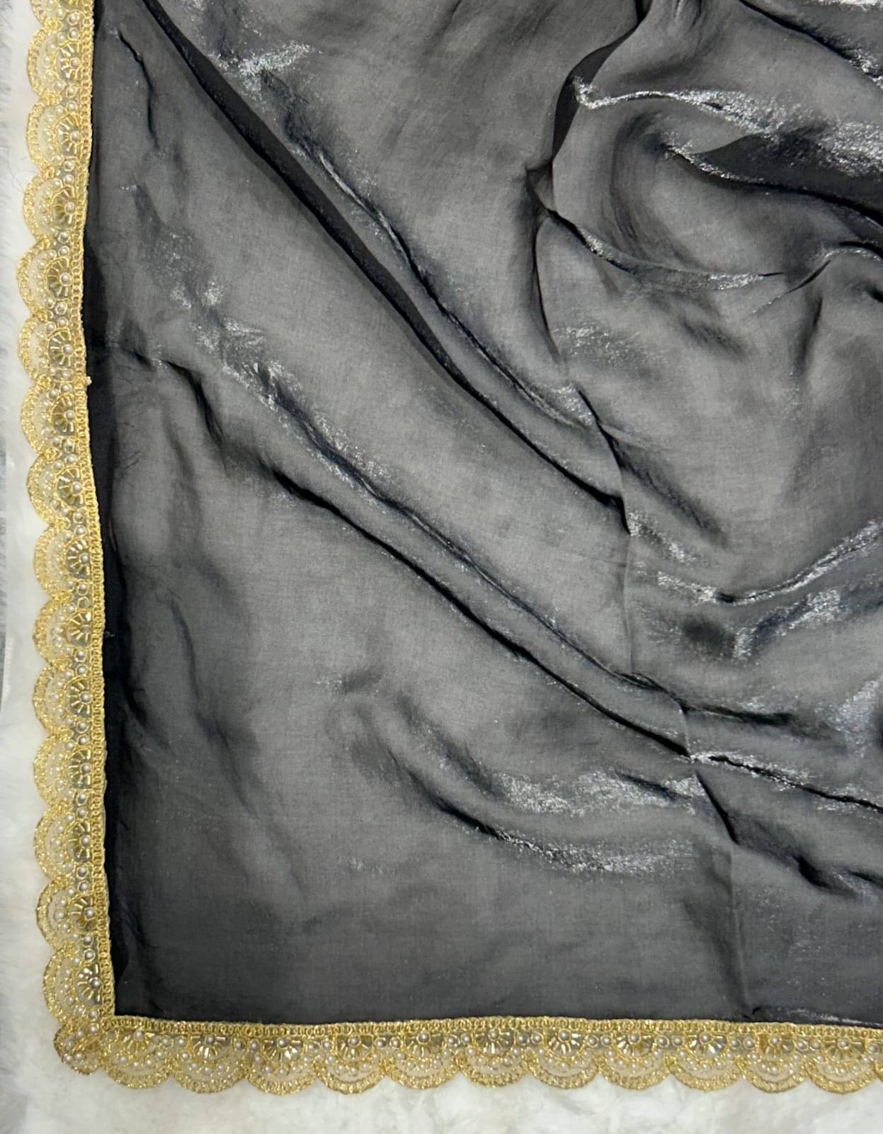 Trandtide Chiffon Solid Chanderi saree With Unstitched Blouse Piece ( Black )     			Trandtide Chiffon Solid Chanderi saree With Unstitched Blouse Piece ( Black )
