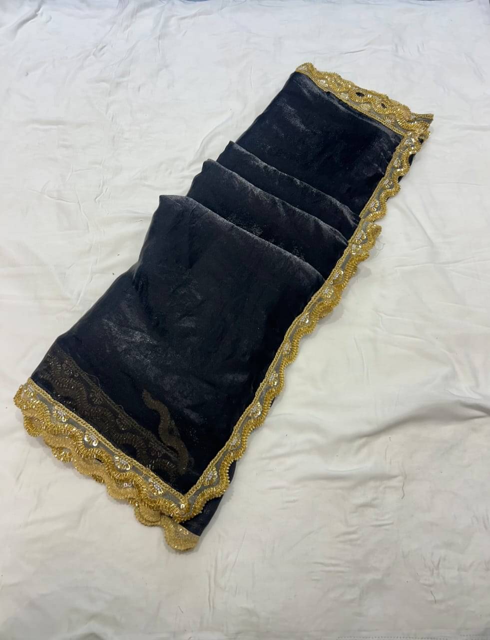     			Trandtide Chiffon Solid Chanderi saree With Unstitched Blouse Piece ( Black )