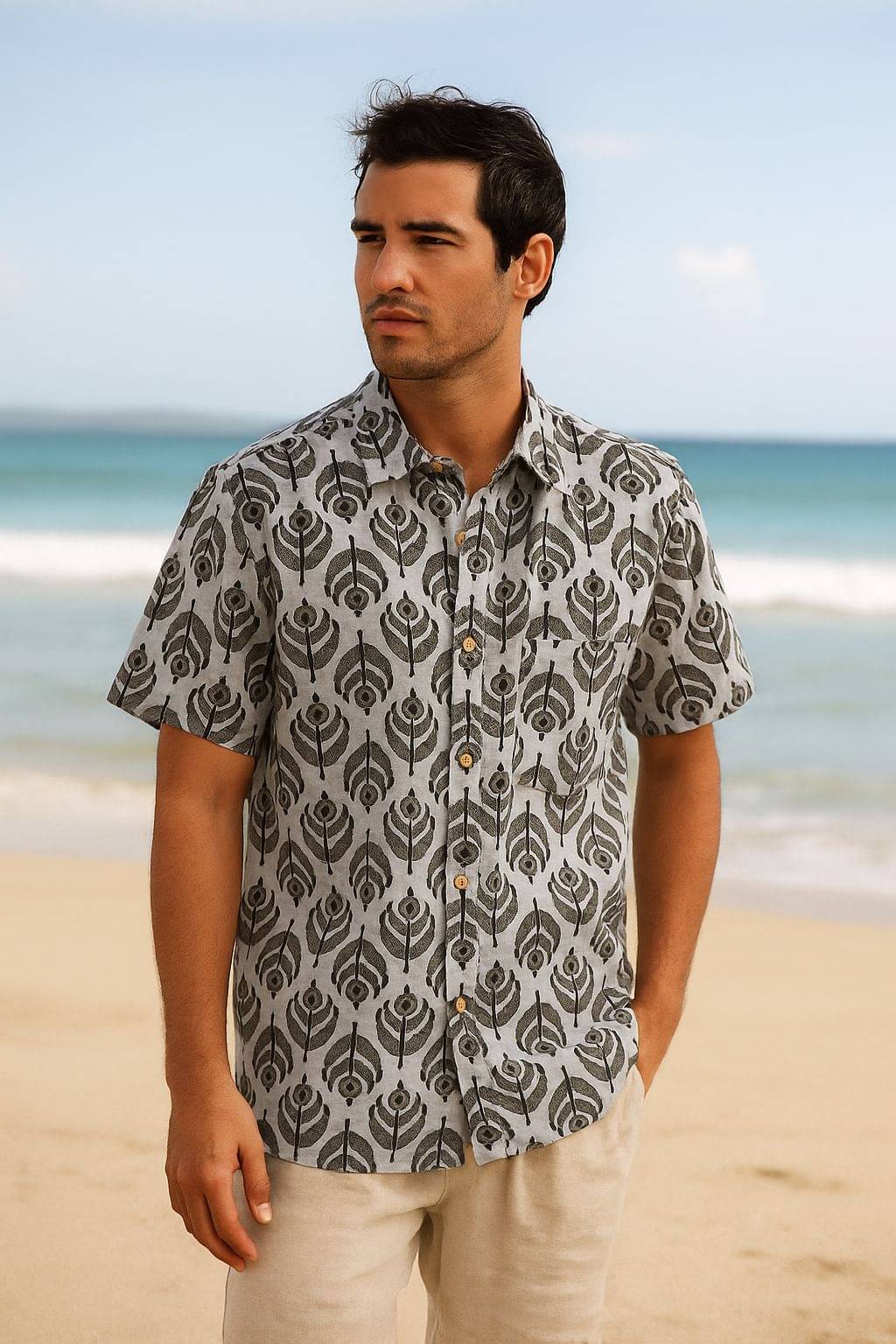     			VS MALL Cotton Blend Regular Fit Self Design Half Sleeves Men's Casual Shirt - Grey ( Pack of 1 )