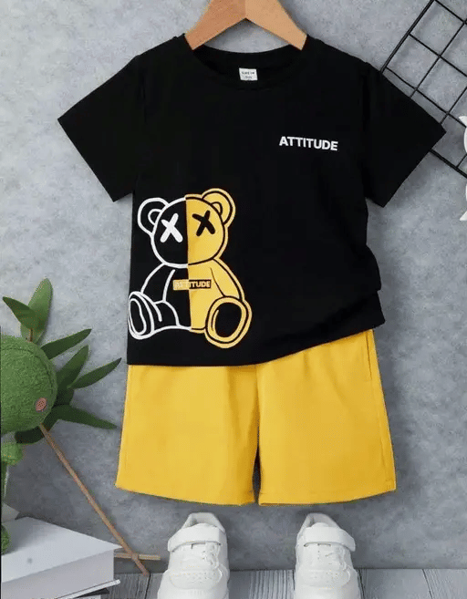 WESEVEN Pack of 1 Unisex Cotton Blend T-Shirt & Shorts Set ( Mustard ) WESEVEN Pack of 1 Unisex Cotton Blend T-Shirt & Shorts Set ( Mustard )