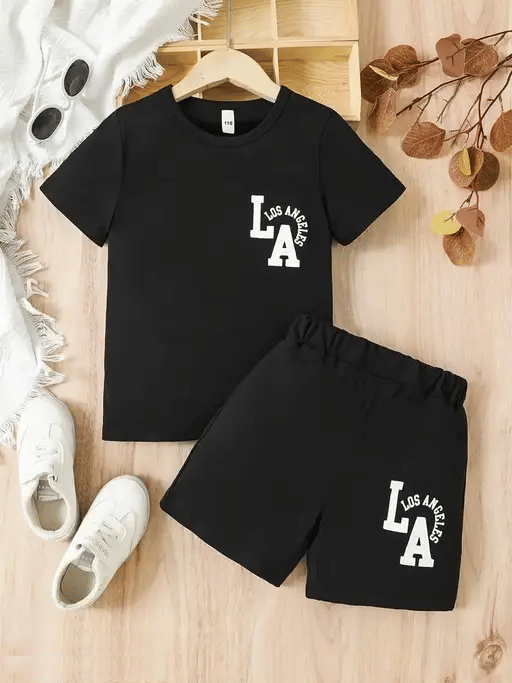     			WESEVEN Pack of 1 Unisex Cotton Blend T-Shirt & Shorts Set ( Black )