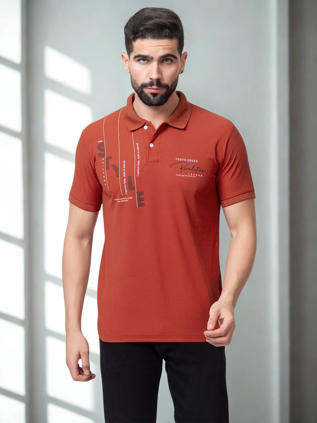     			ZEFFORA Men Polyester Regular Fit Printed Polo T Shirt ( Rust )