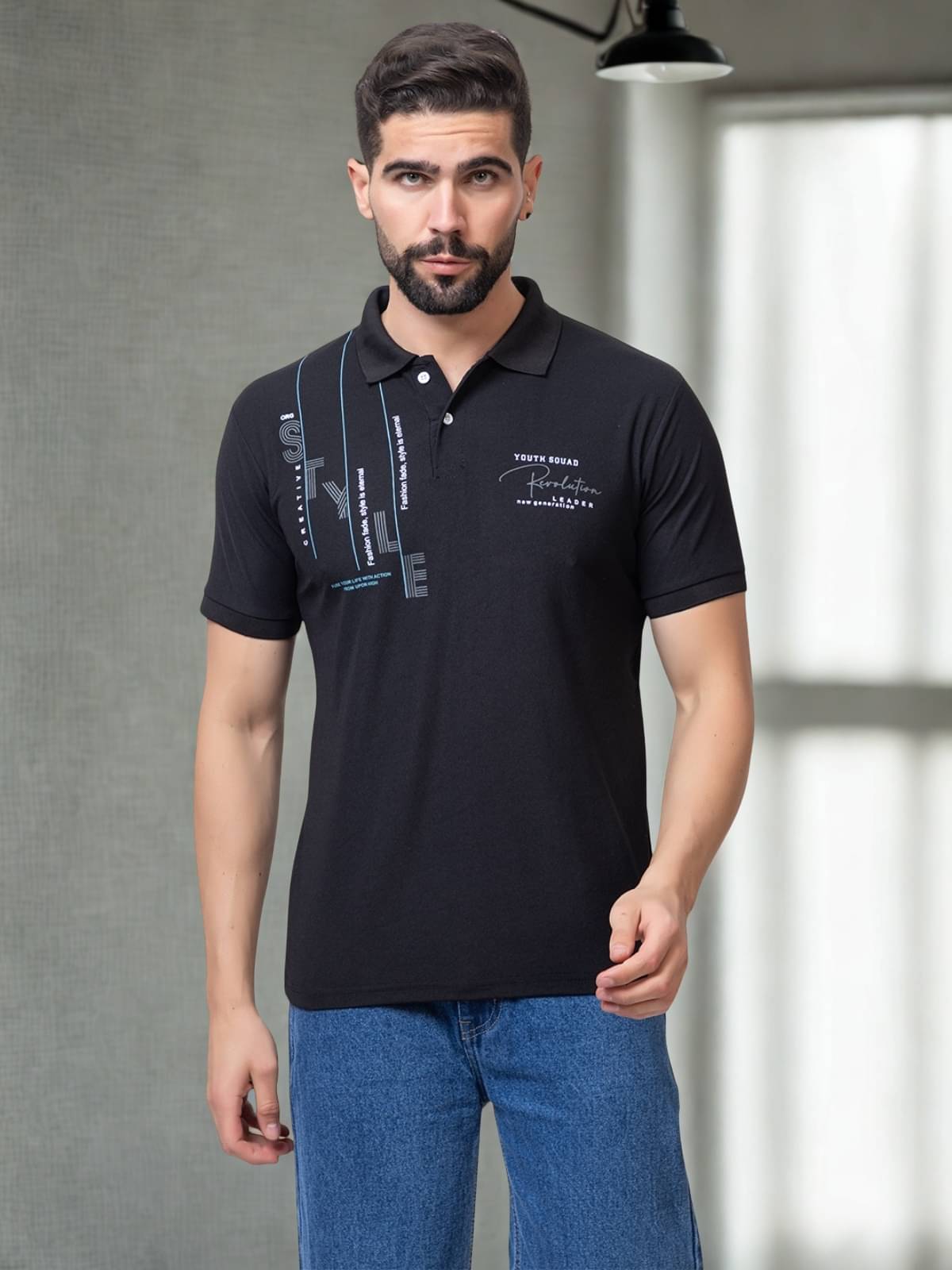     			ZEFFORA Men Polyester Regular Fit Printed Polo T Shirt ( Black )