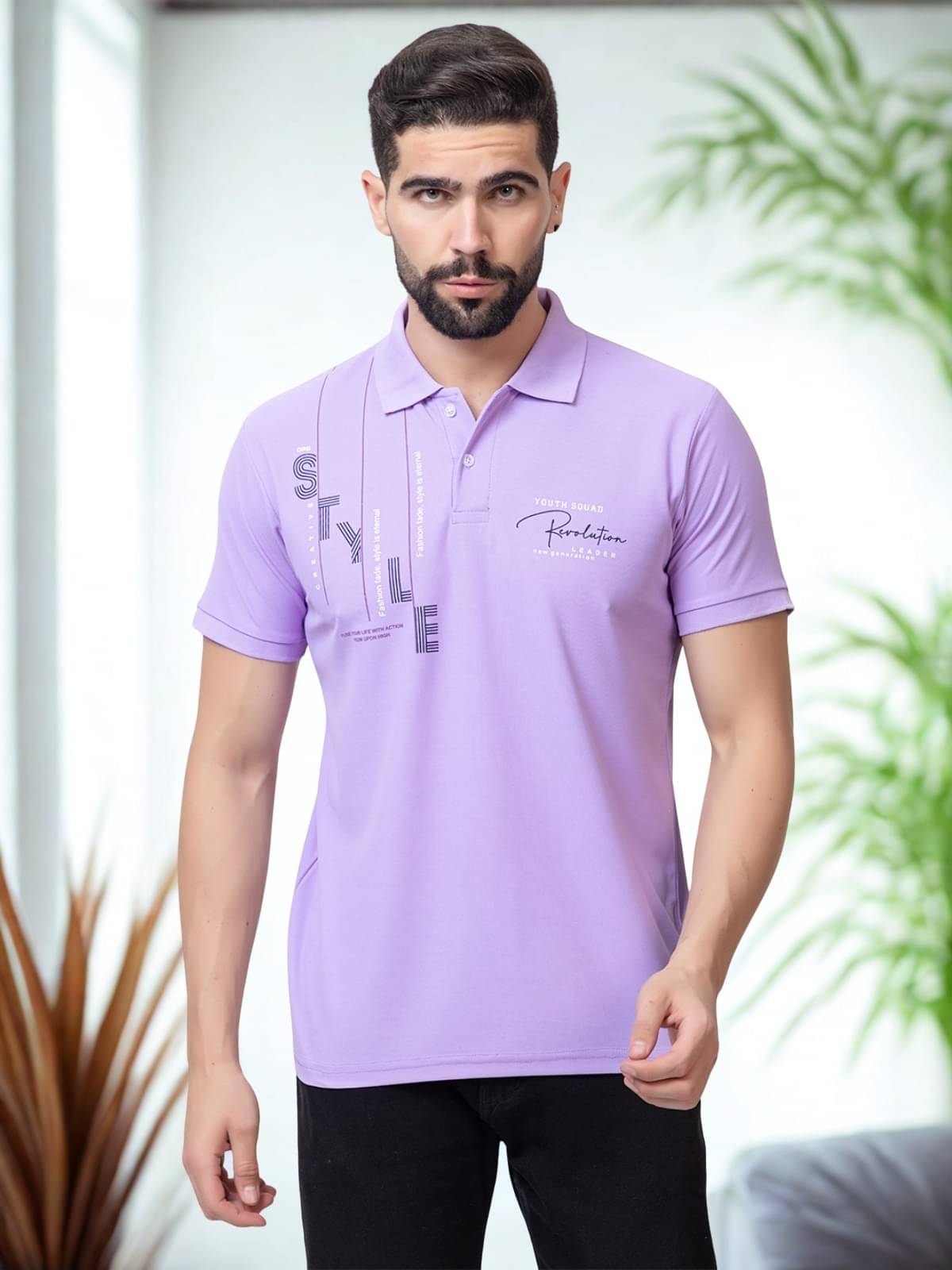 ZEFFORA Men Polyester Regular Fit Printed Polo T Shirt ( Lavender ) ZEFFORA Men Polyester Regular Fit Printed Polo T Shirt ( Lavender )