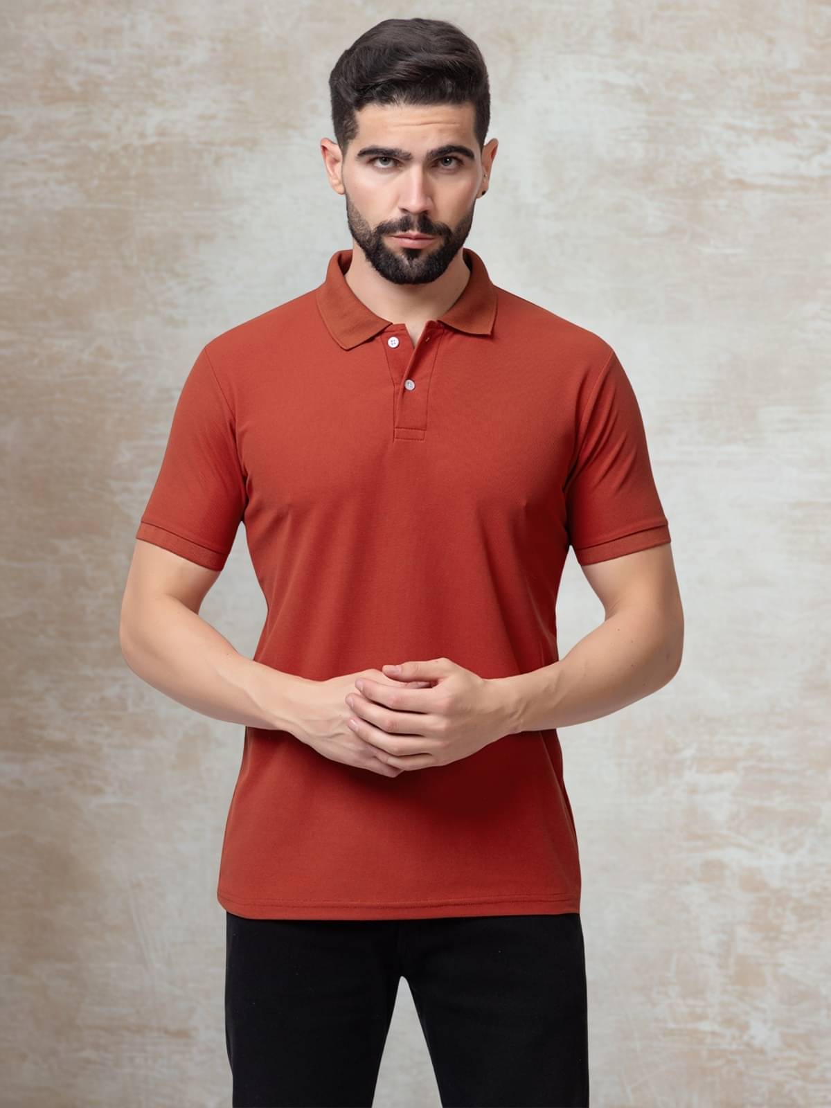 ZEFFORA Men Polyester Regular Fit Solid Polo T Shirt ( Rust ) ZEFFORA Men Polyester Regular Fit Solid Polo T Shirt ( Rust )