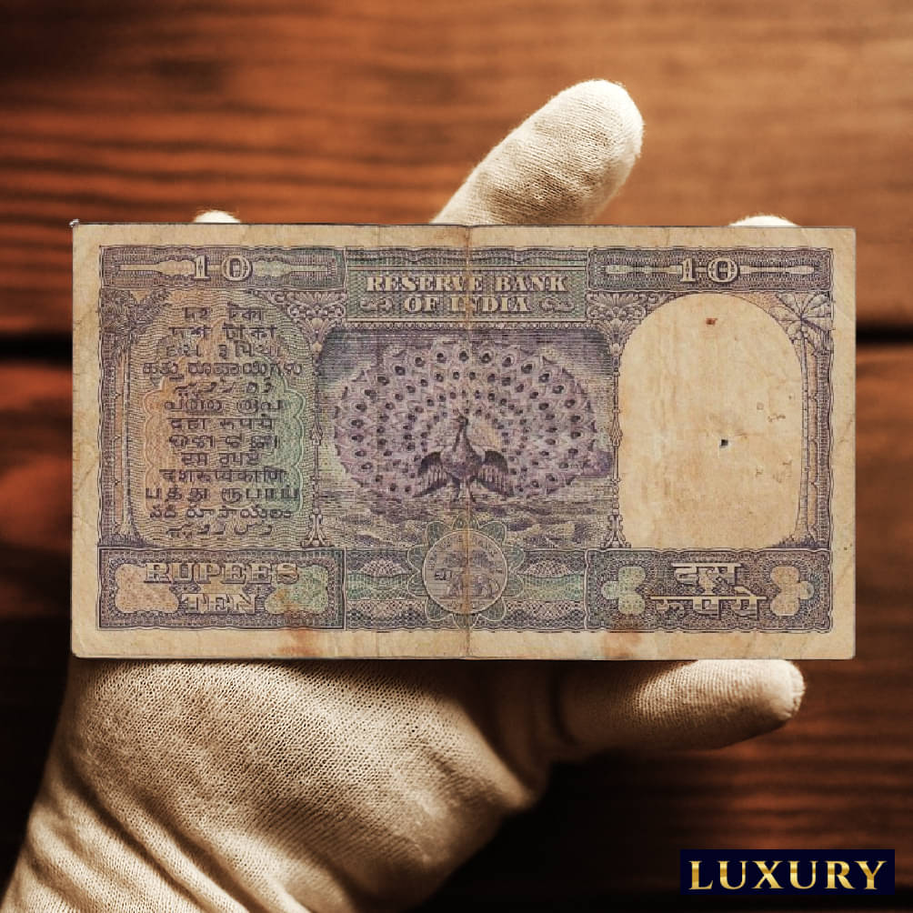     			1 Peacock Standing Big 10 Rupees C.D Deshmukh Sign, Unique old India Very Beautiful Blue Note