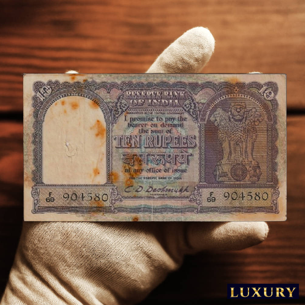     			3 Peacock/Mor Standing Big 10 Rupees C.D Deshmukh Sign, Unique old India Very Beautiful Blue Note