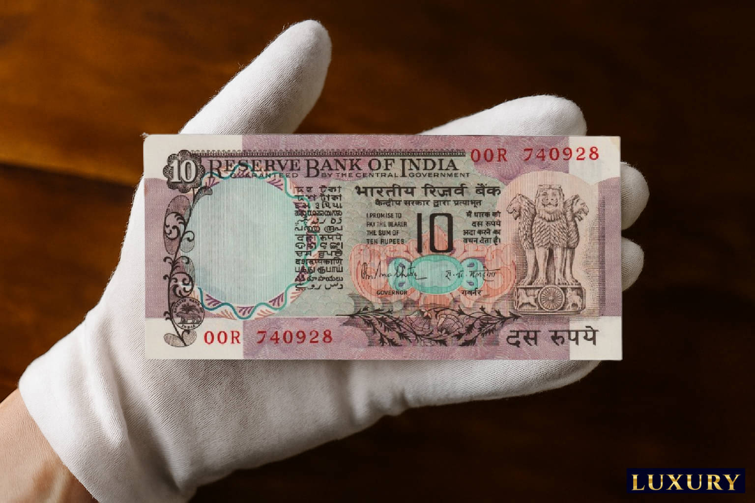     			5 Deer/Hiran 10 Rupees, old India very rare Beautiful Fancy Blue Note