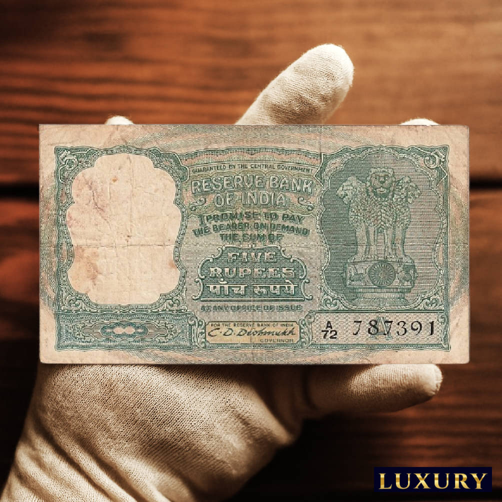 5 Deer/Hiran Standing Big 5 Rupees C.D Deshmukh Sign, Unique old India Very Beautiful Green Note 5 Deer/Hiran Standing Big 5 Rupees C.D Deshmukh Sign, Unique old India Very Beautiful Green Note