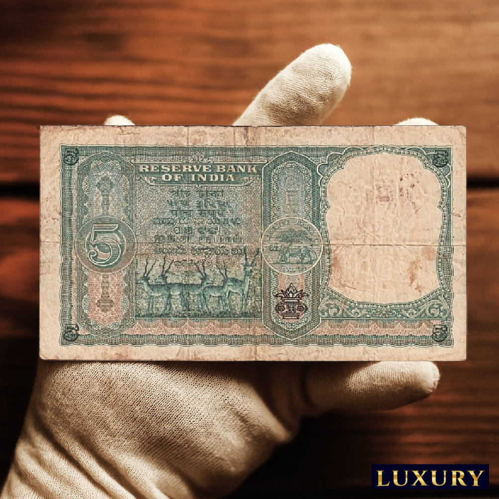 5 Deer/Hiran Standing Big 5 Rupees C.D Deshmukh Sign, Unique old India Very Beautiful Green Note 5 Deer/Hiran Standing Big 5 Rupees C.D Deshmukh Sign, Unique old India Very Beautiful Green Note