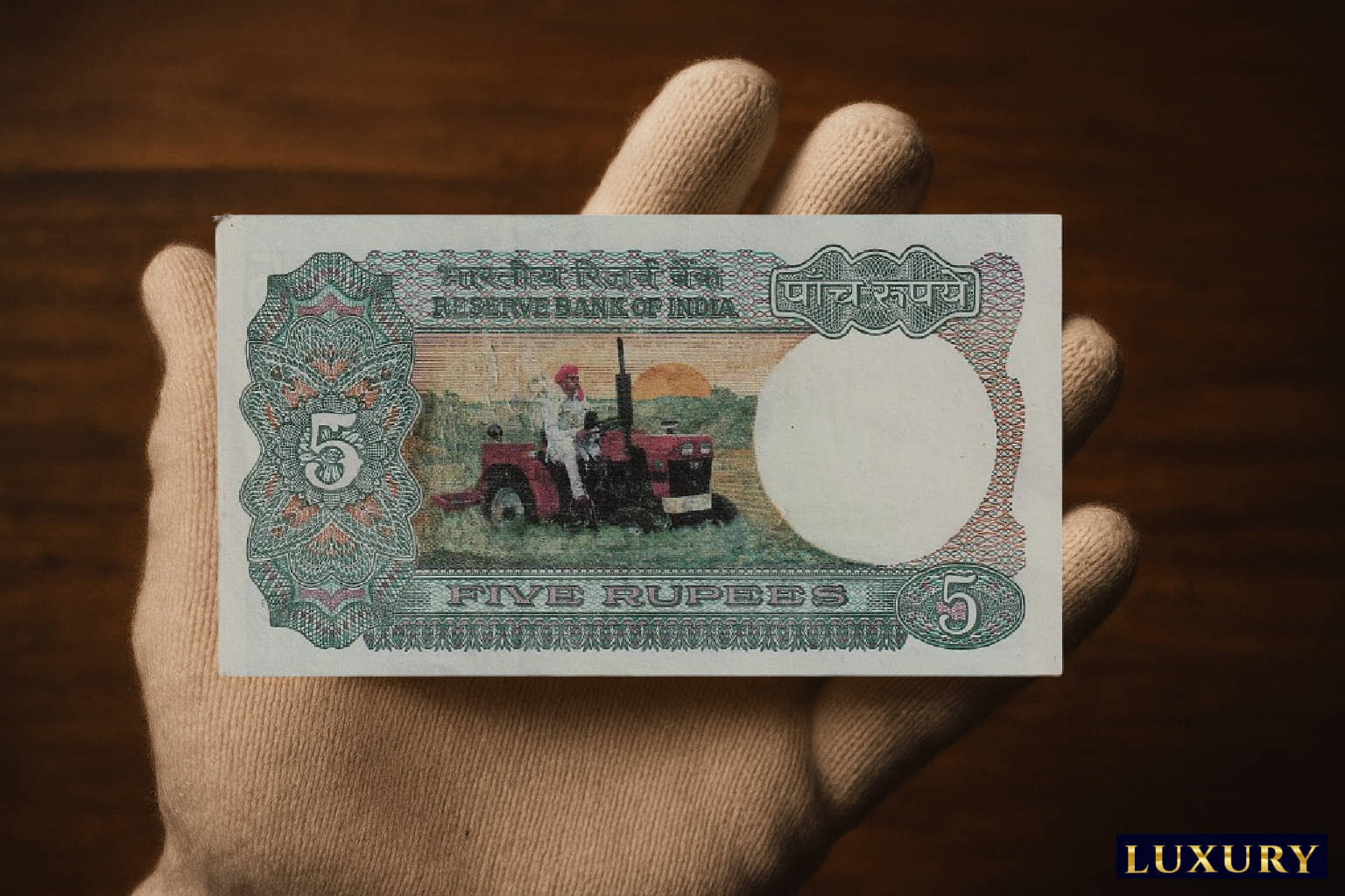 Big Tractor Rare 5 Rupee Unique old India Very Beautiful Green Note Big Tractor Rare 5 Rupee Unique old India Very Beautiful Green Note