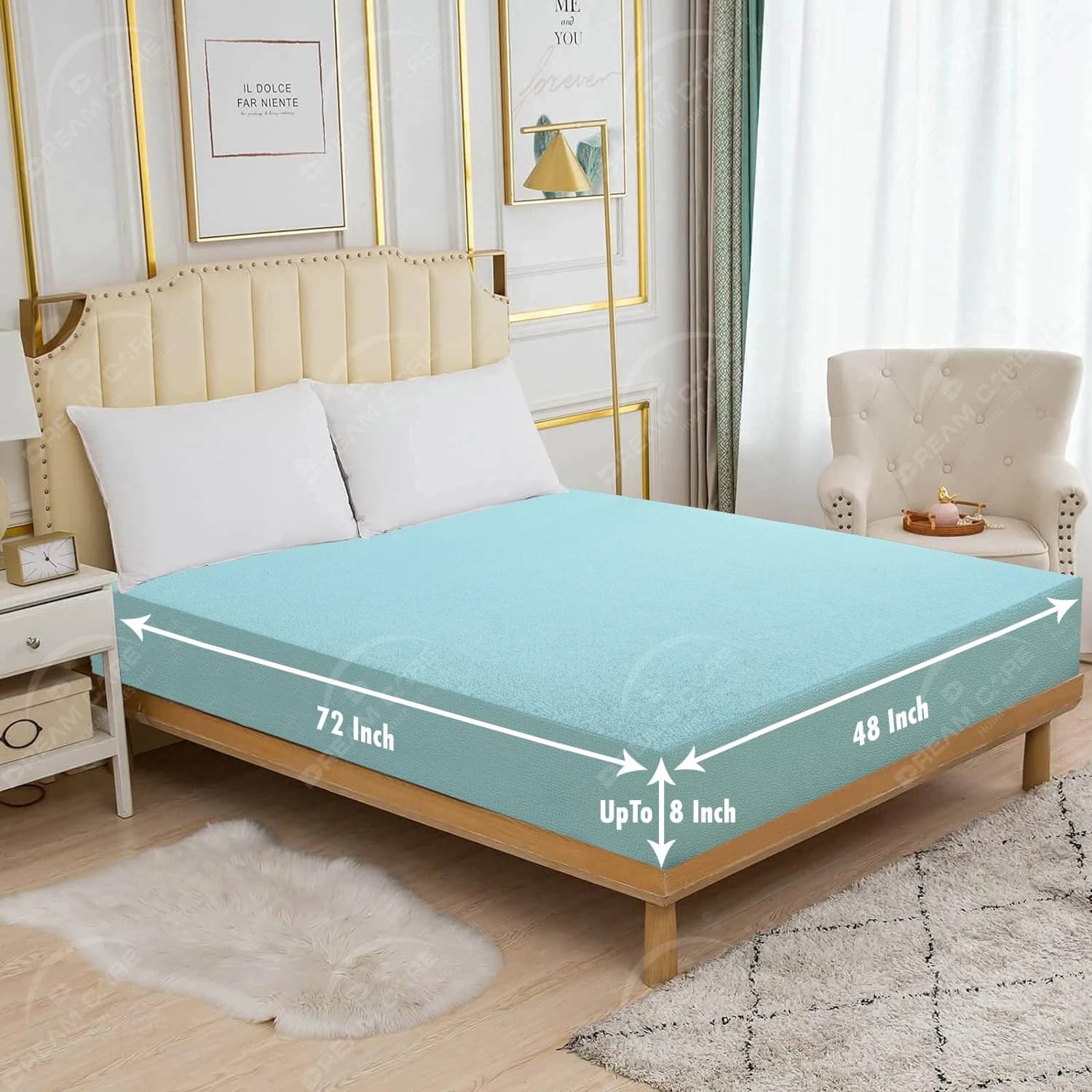 Dream Care Sky Blue Cotton Mattress Cover Dream Care Sky Blue Cotton Mattress Cover