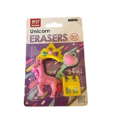     			Freedy (4 in 1)3D Unicorn Design Rubber Pencil Erasers Gift combo for Girls pack of 1 Non-Toxic Eraser  (Set of 1, Multicolor)