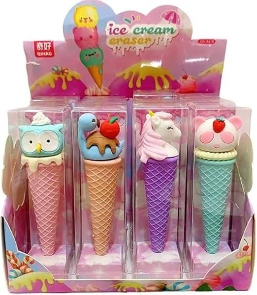     			Freedy 4pc Ice Cream Cone Eraser for Kids Birthday Gift/Return Gift/Stationery Item Non-Toxic Eraser  (Set of 1, Multicolor)(Any random design will send)