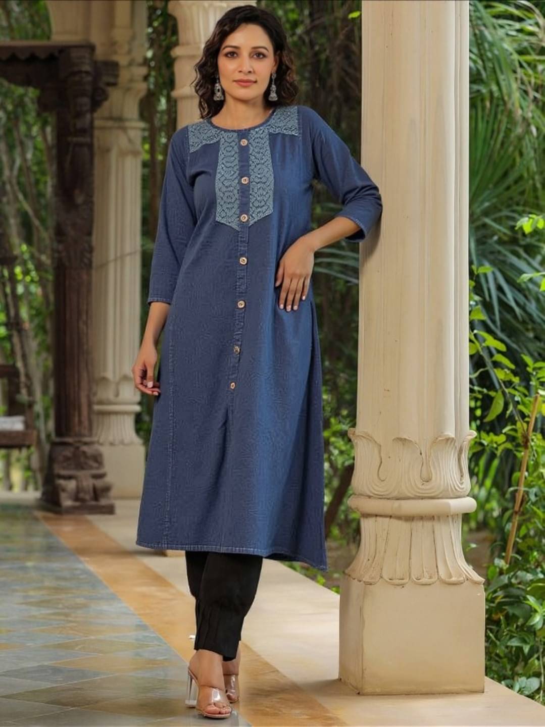 MAYKR Women Rayon Embroidered Straight Kurti ( Blue ) MAYKR Women Rayon Embroidered Straight Kurti ( Blue )